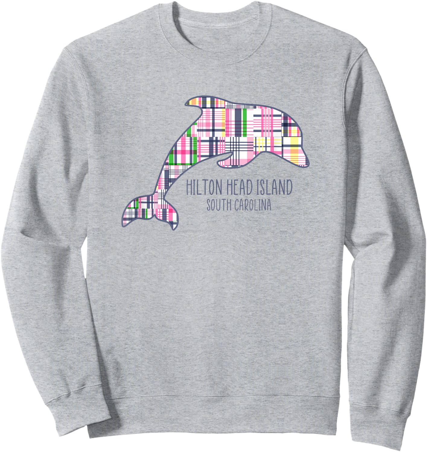 Kids Hilton Head Island South Carolina Preppy Plaid Dolphin Sweatshirt - Sweatshirt | Ash