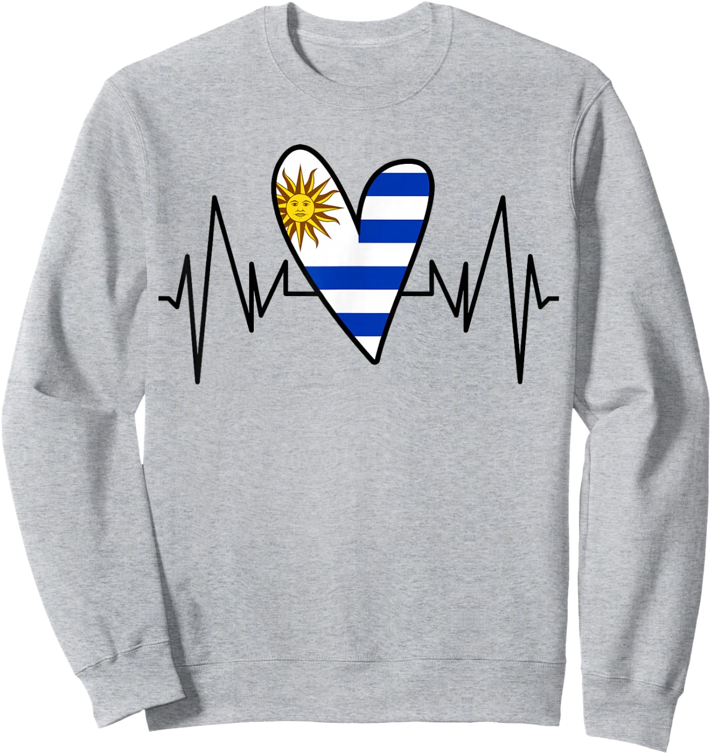 Uruguayan Flag Heartbeat EKG Heart Sweatshirt - Sweatshirt | Ash