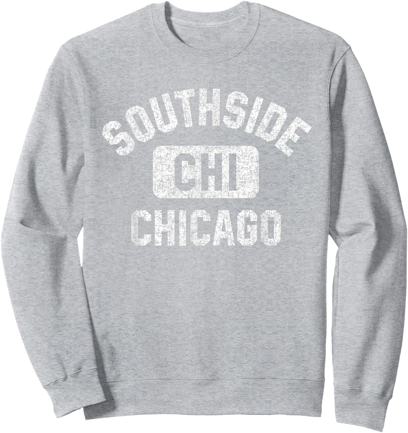 Southside Chicago Gym Style Distressed Print Sweatshirt - Sweatshirt | Ash