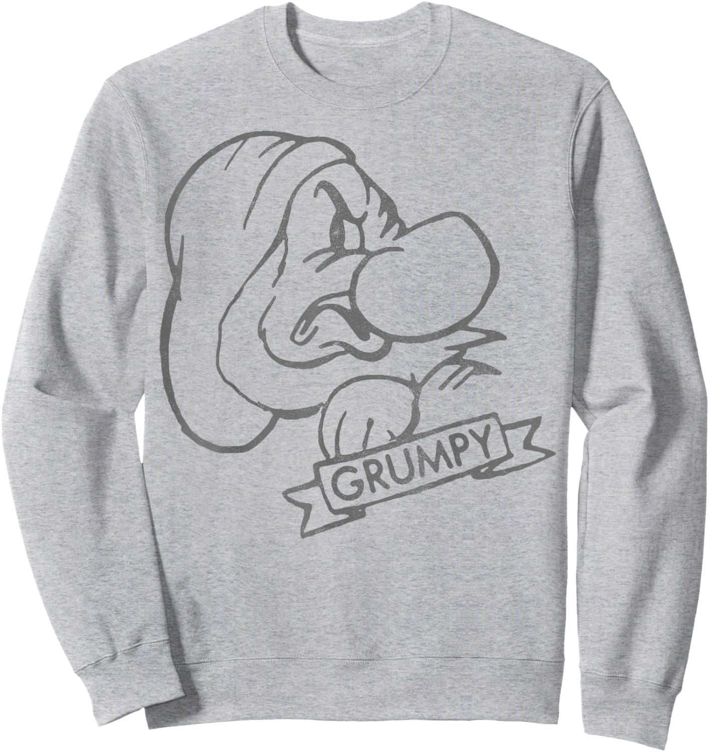 Disney Snow White Grumpy Line Art Big Face Sweatshirt - Sweatshirt | Ash