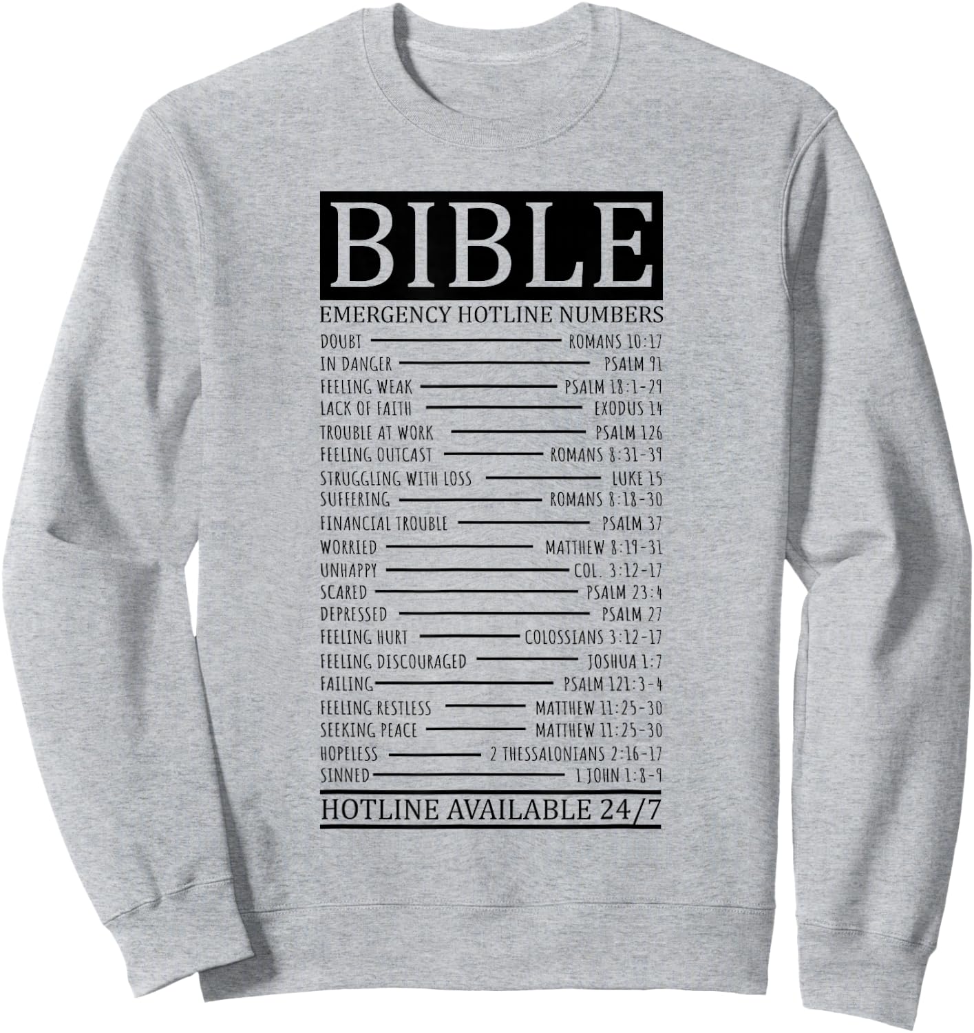 Bible Emergency Hotline Numbers | Christian Sweatshirt - Sweatshirt | Ash