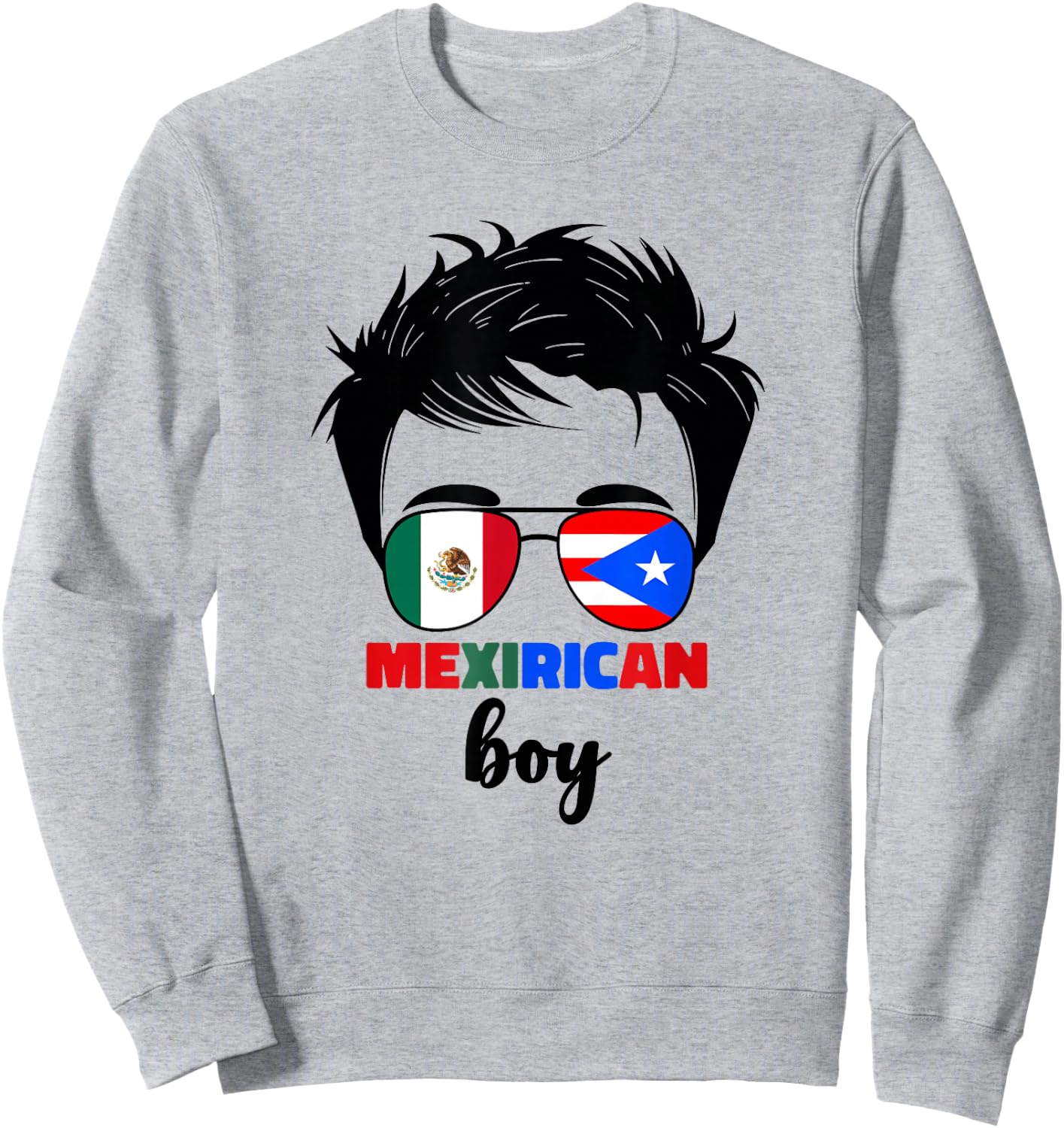 Mexirican Boys Kids Half Mexican And Puerto Rican Rico Flag Sweatshirt - Sweatshirt | Ash