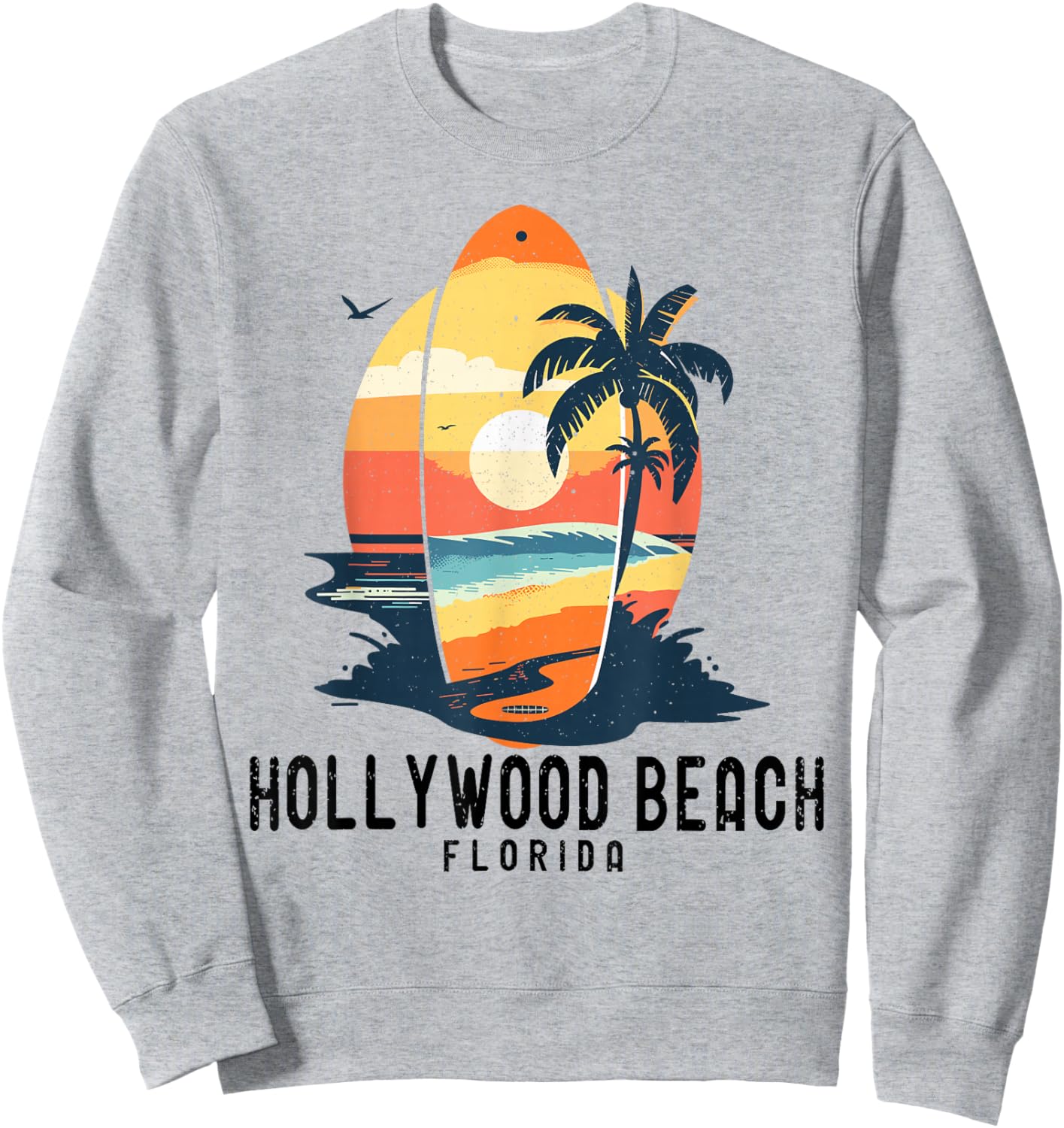 Retro Hollywood Beach Florida Surfboard Waves Beach Sweatshirt - Sweatshirt | Ash
