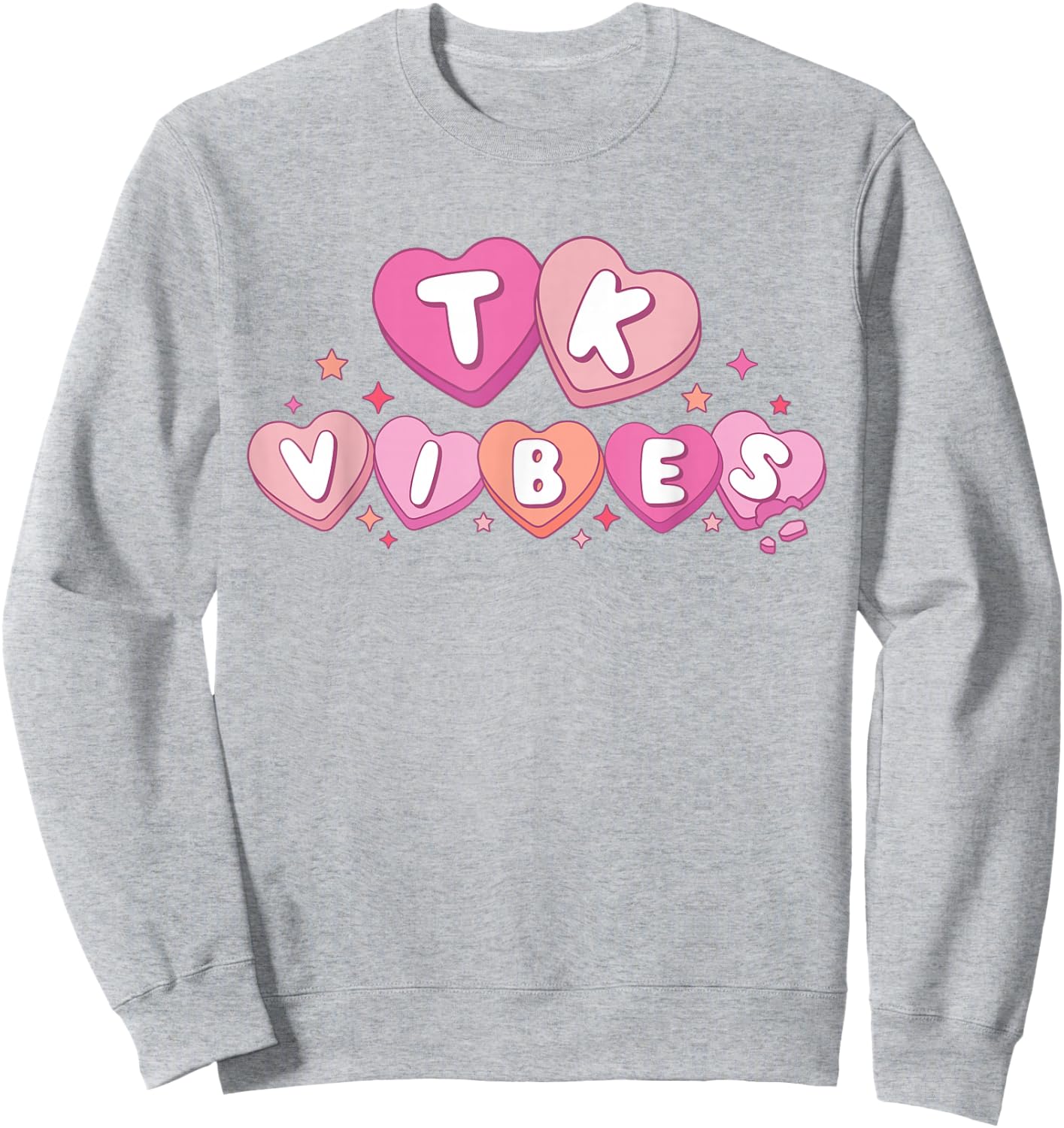 TK Vibes Retro Valentine Day Candy Heart Kid Team TK Teacher Sweatshirt - Sweatshirt | Ash