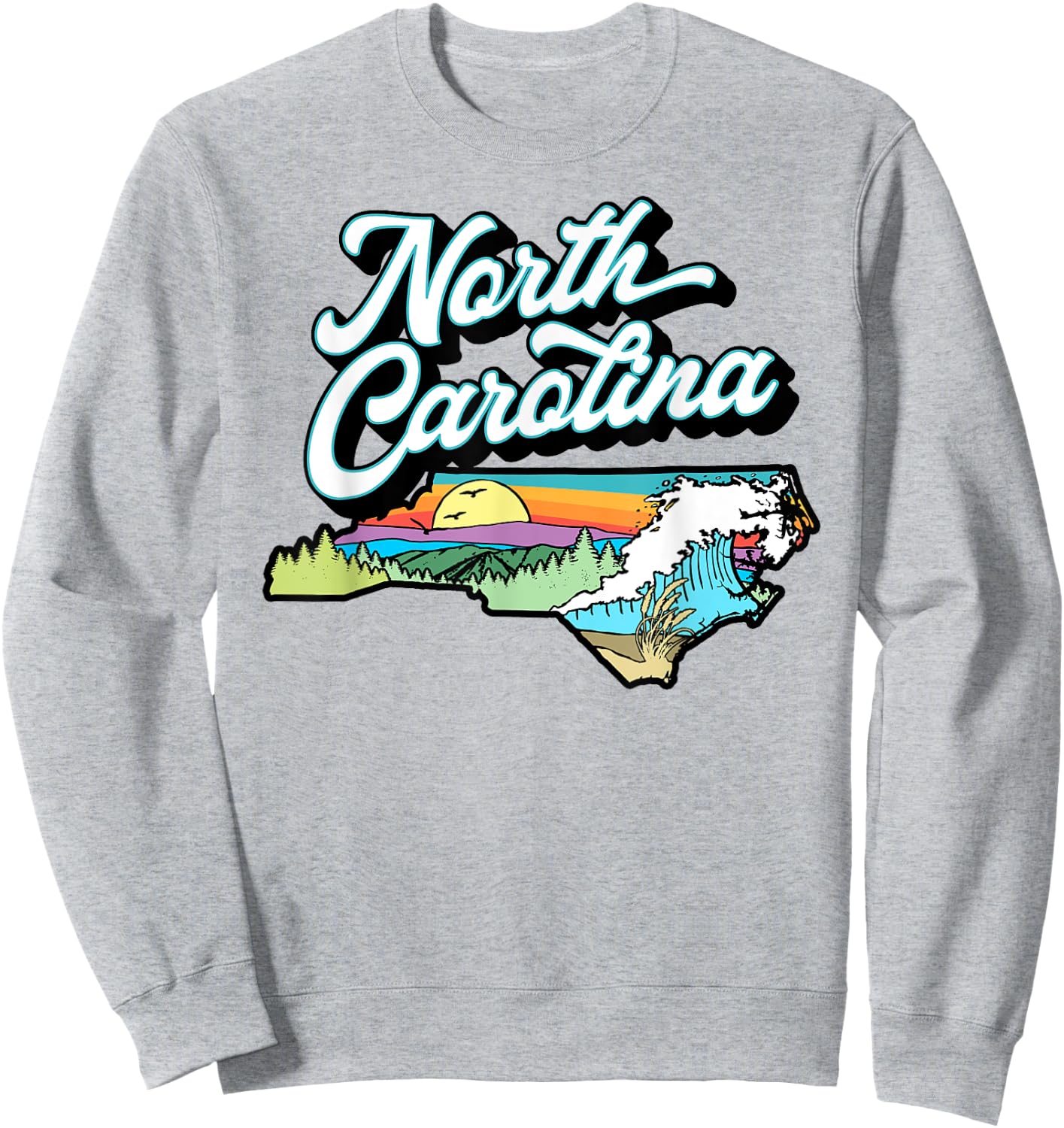 North Carolina Vintage Nature Lover Mountains & Beach Retro Women Kids Sweatshirt - Sweatshirt | Ash
