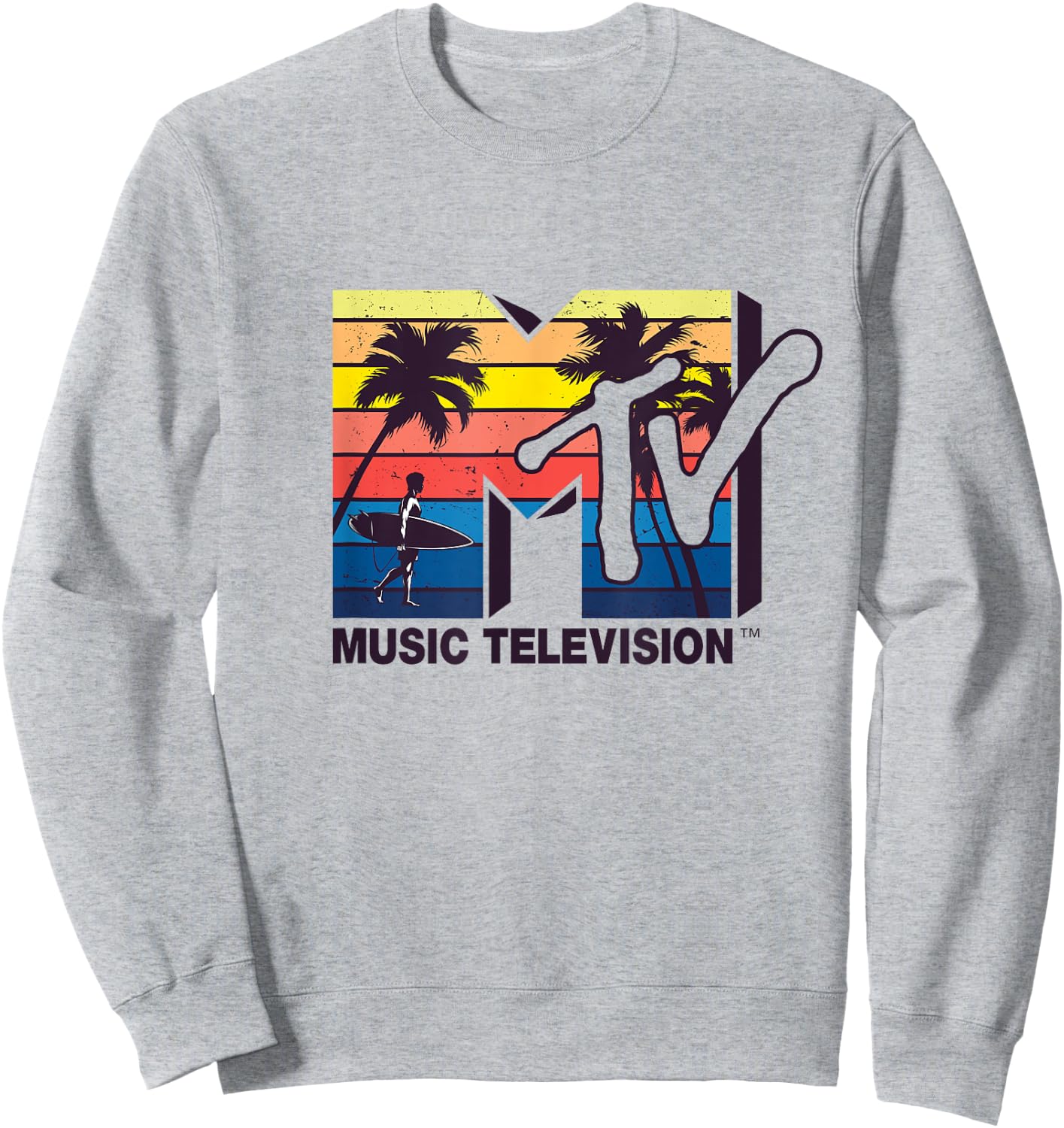Mademark x MTV - The official MTV Logo with Vintage Surfer and Palms Sweatshirt - Sweatshirt | Ash