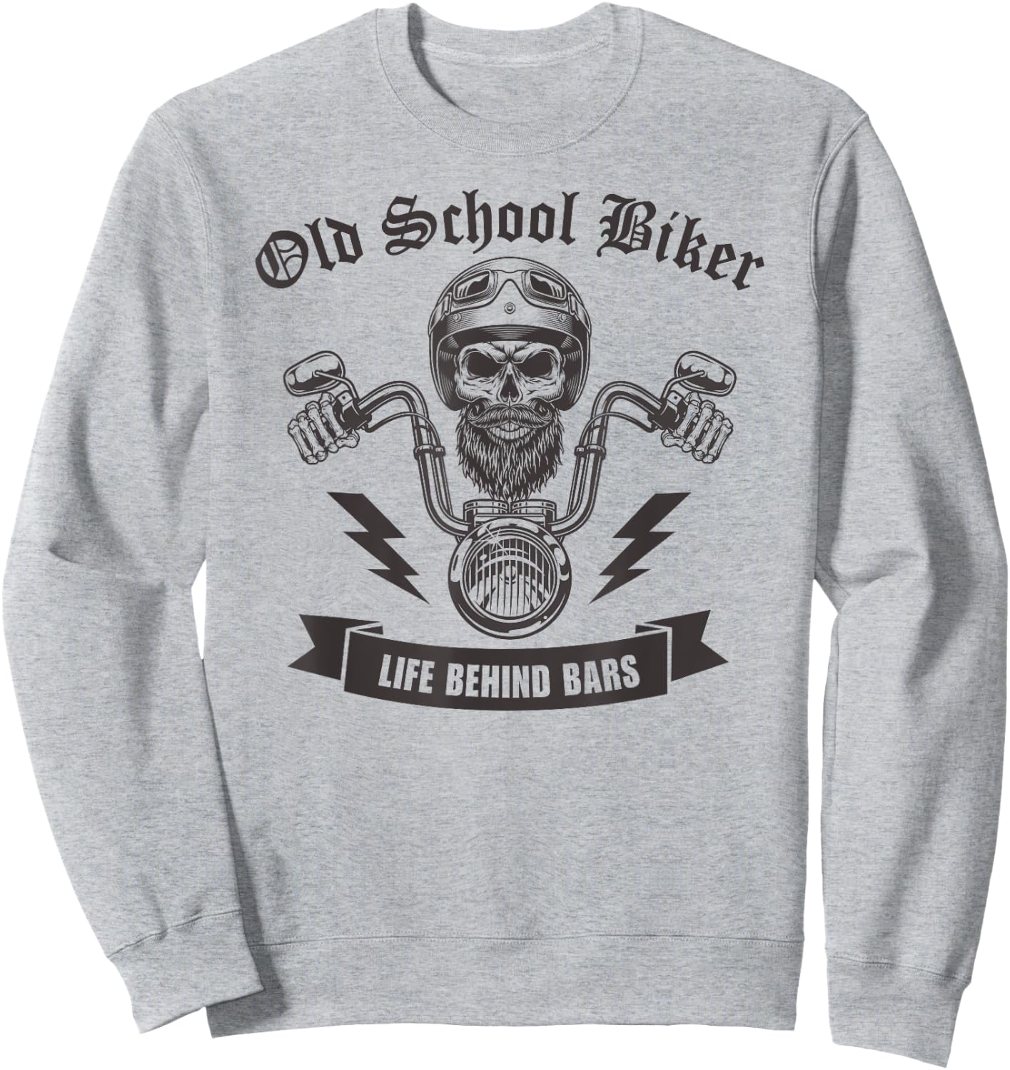 Life Behind Bars Old School Biker I Motorcycle Bike Skull Sweatshirt - Sweatshirt | Ash