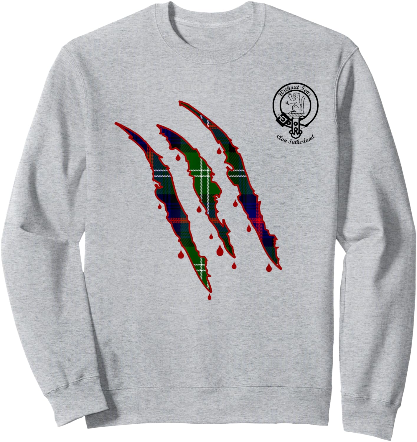 Clan Sutherland Claw Marks Surname Tartan Crest Sweatshirt - Sweatshirt | Ash