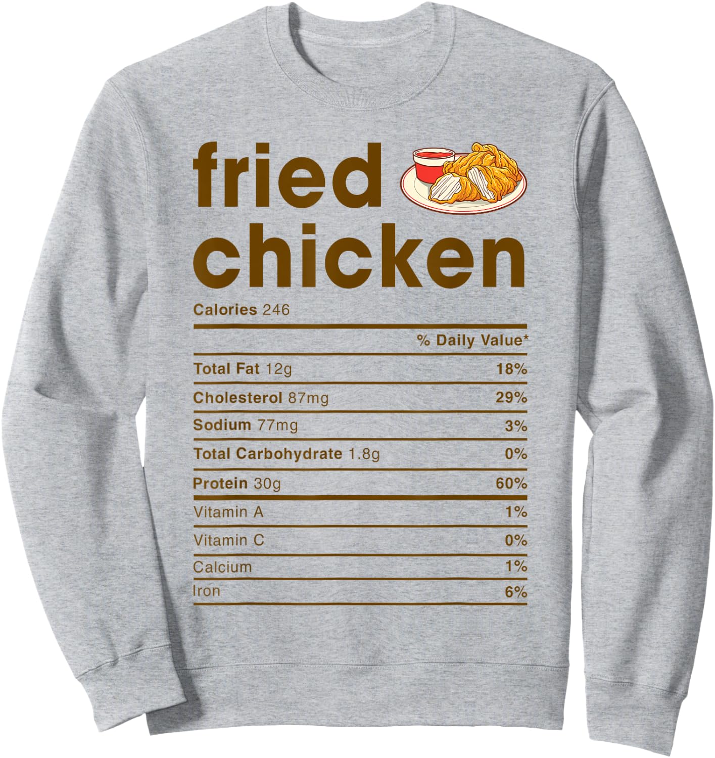 Food Nutrition Facts Shirts Co. Fried Chicken Nutrition Facts Sweatshirt - Sweatshirt | Ash