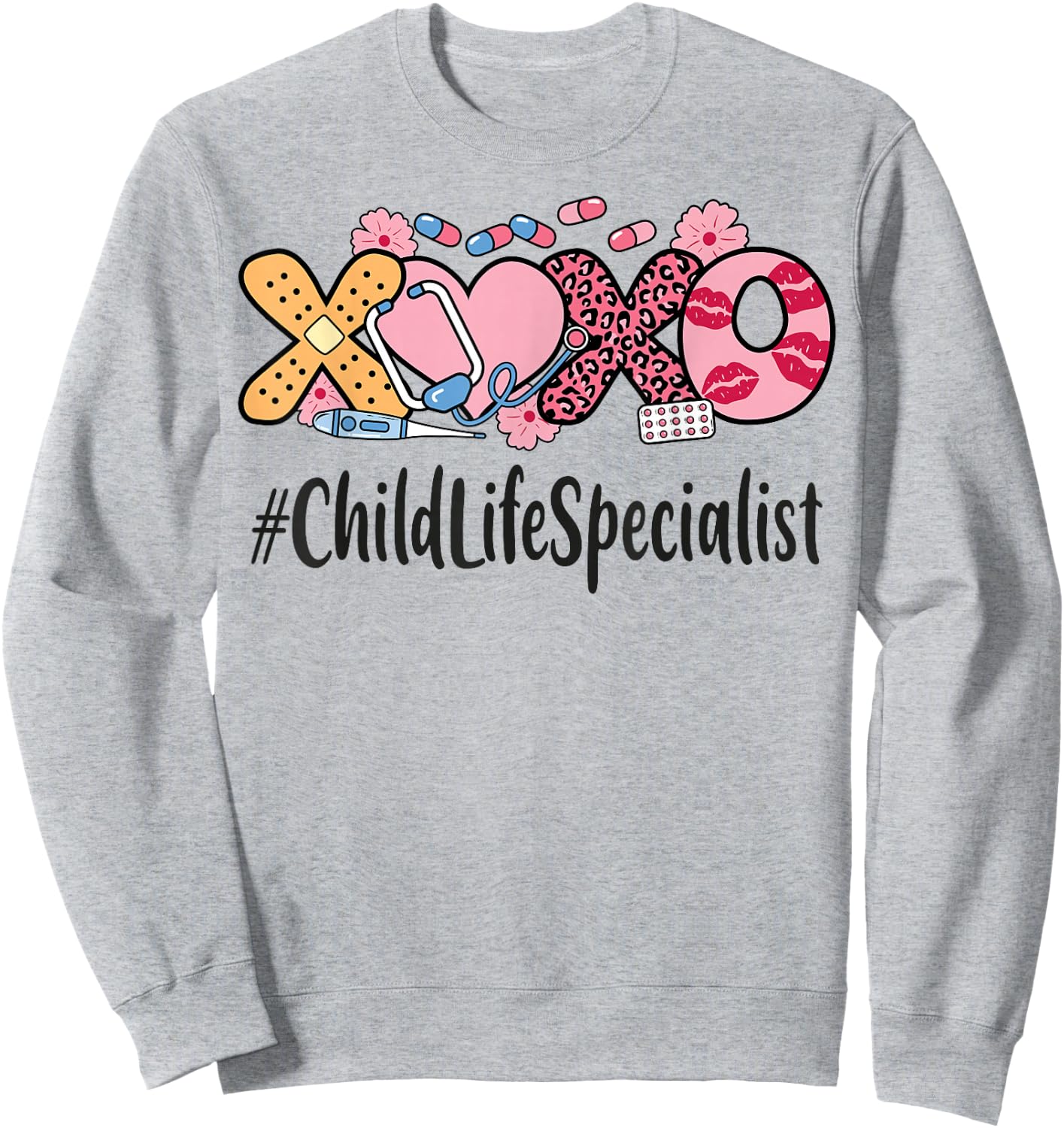 Child Life Specialist Valentines Day Women Heart Stethoscope Sweatshirt - Sweatshirt | Ash