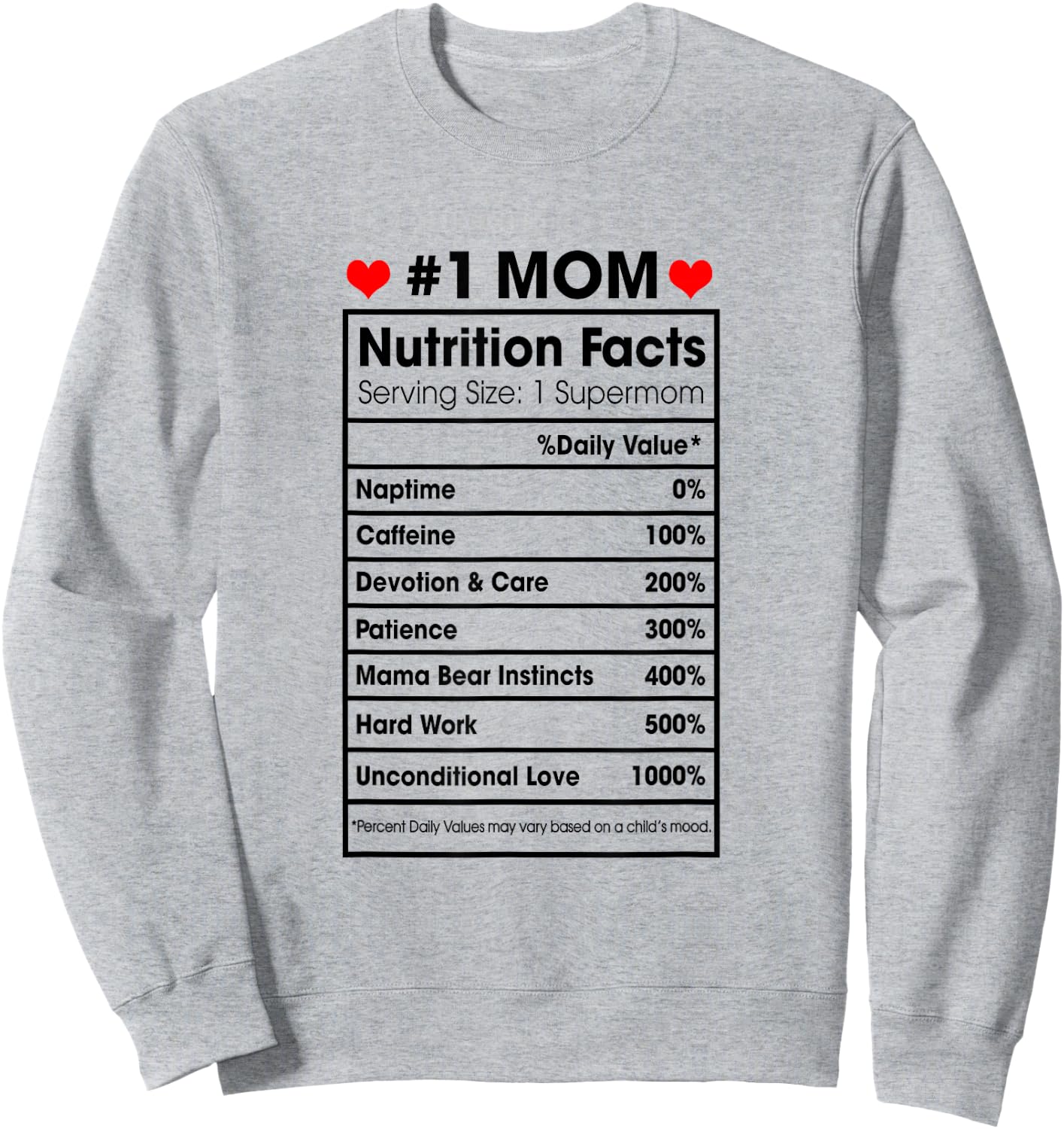 #1 Mom Nutrition Facts Momlife Mother's Day Top For Mom Mama Sweatshirt - Sweatshirt | Ash