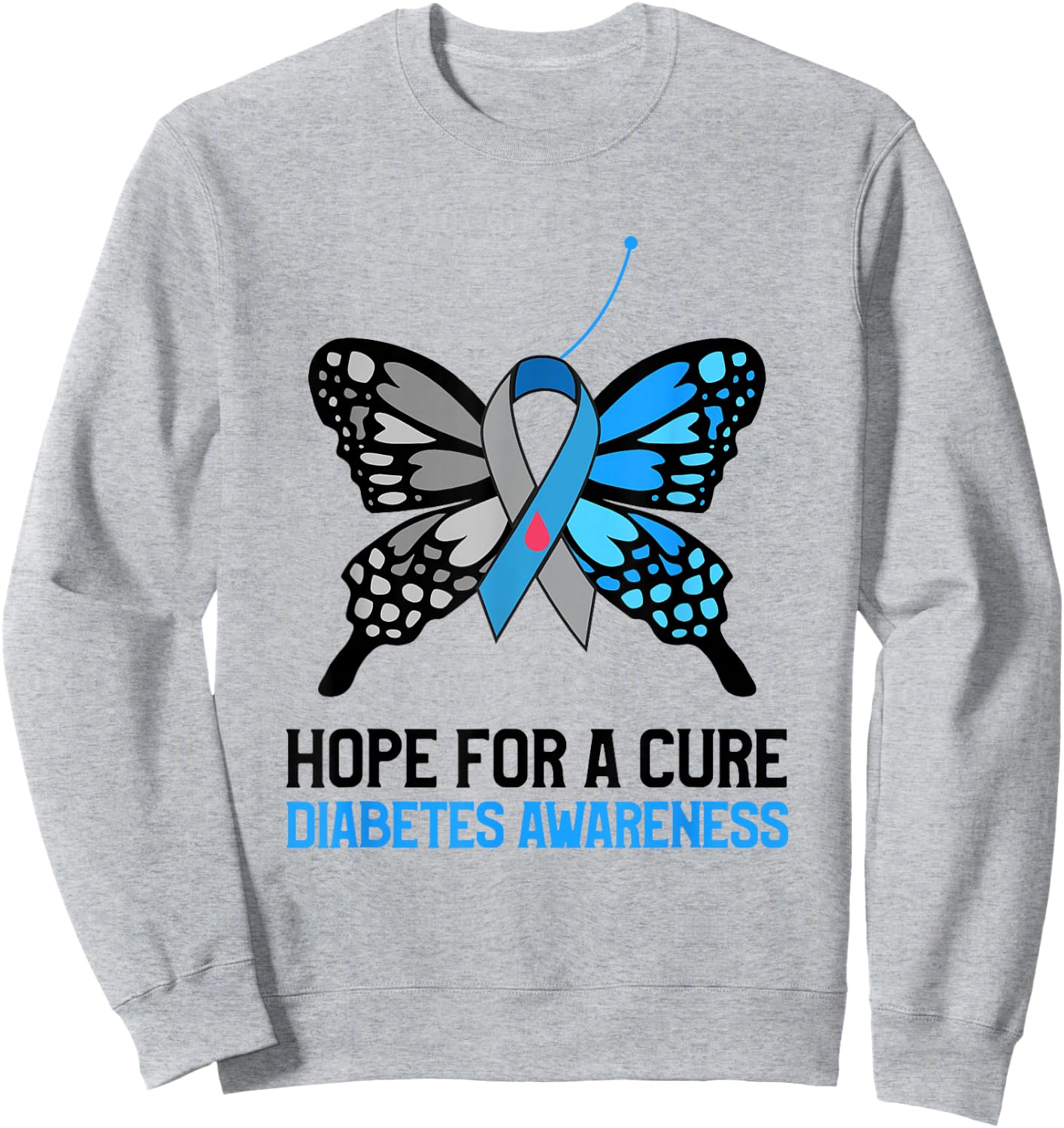Type 1 Diabetes Awareness Hope For A Cure Mom Butterfly Sweatshirt - Sweatshirt | Ash