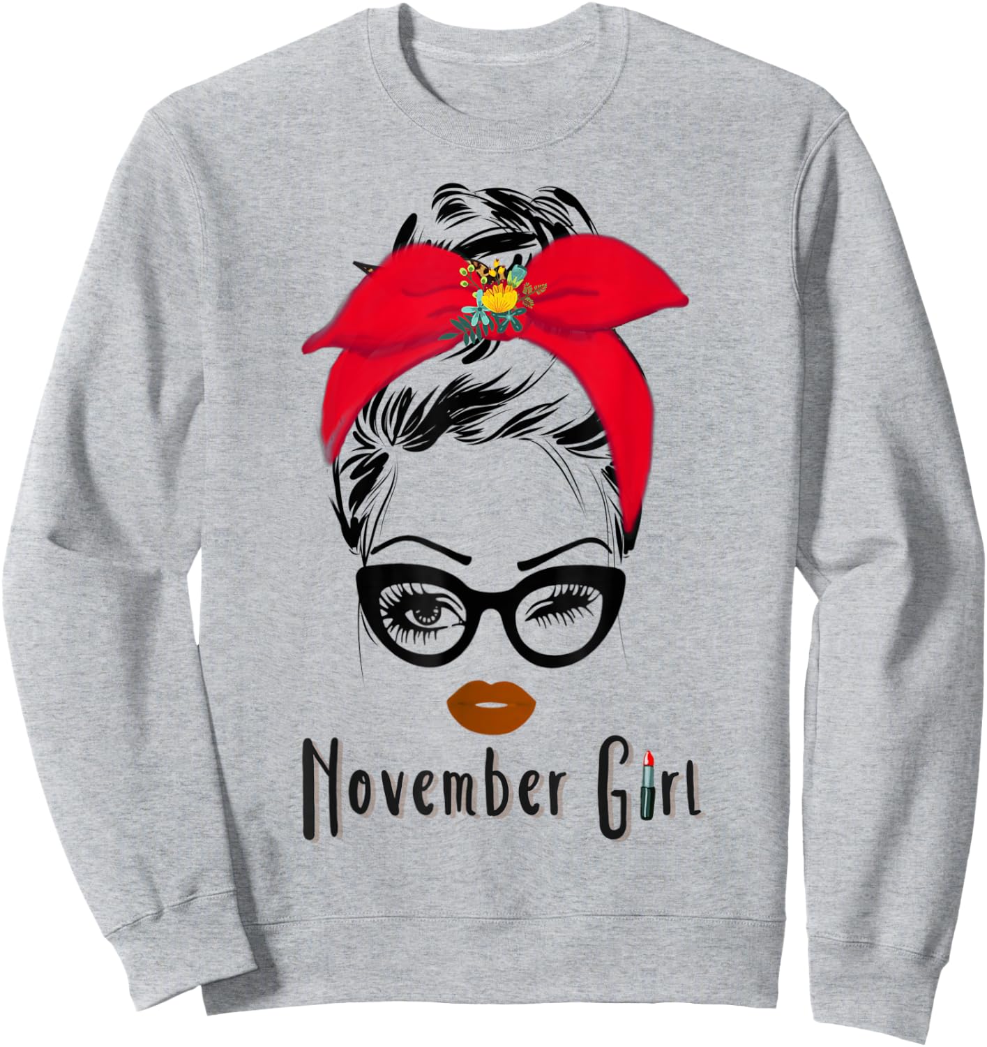 November Girl Wink Eye Woman Face Wink Eyes Lady Face Sweatshirt - Sweatshirt | Ash