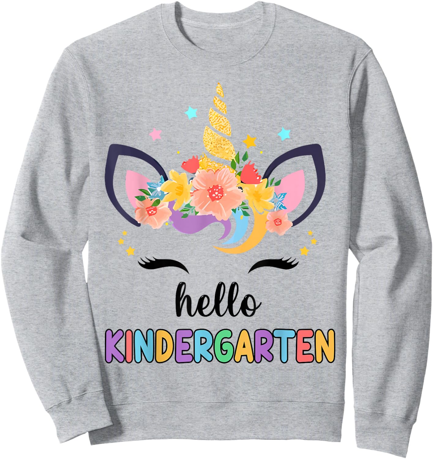 Hello Kindergarten Girl First Day Back School Unicorn Kids Sweatshirt - Sweatshirt | Ash