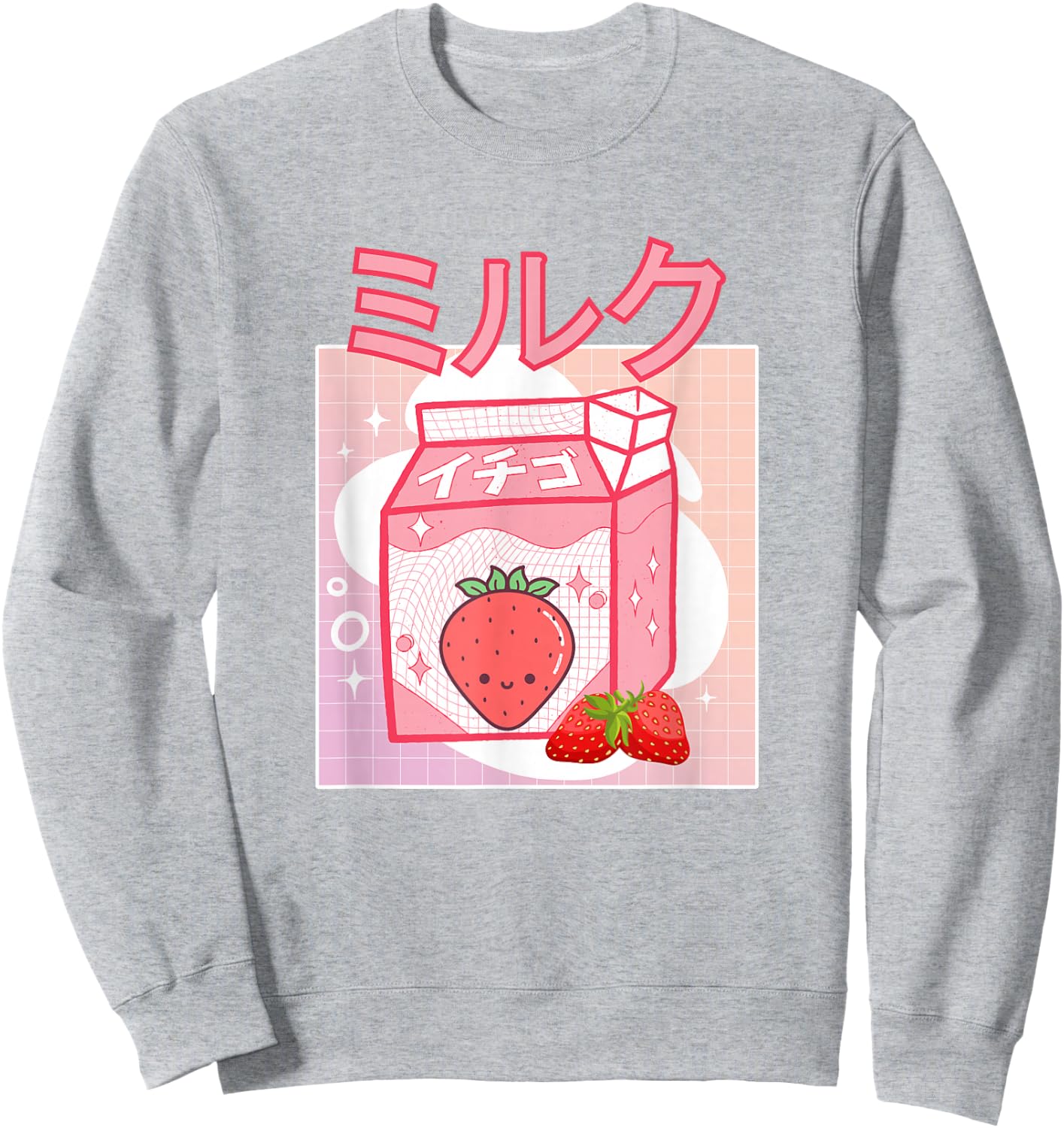 Cute Pink Strawberry Milk Japanese Kawaii Retro 90s Anime Sweatshirt - Sweatshirt | Ash