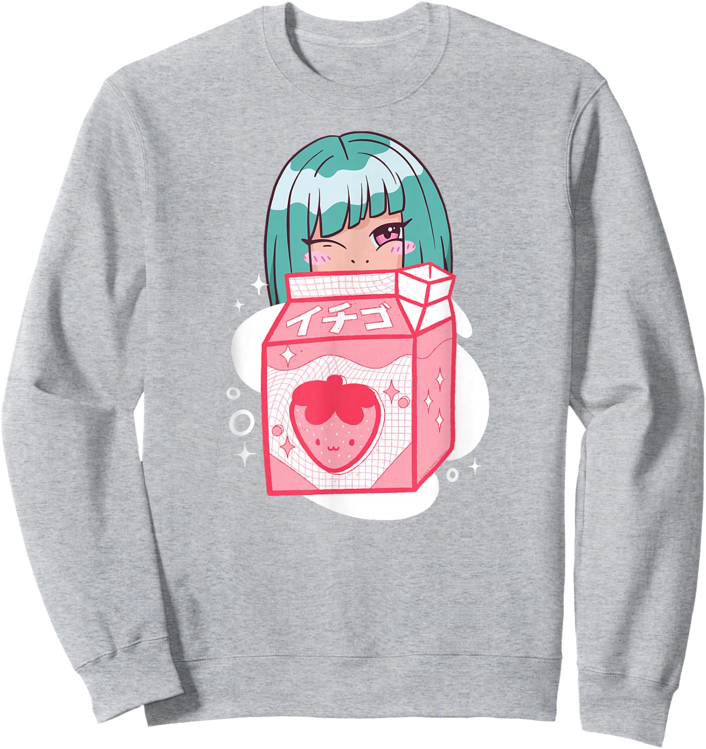 Cute Anime Kawaii Girl with Strawberry Milk - Kawaii Anime Sweatshirt - Sweatshirt | Ash
