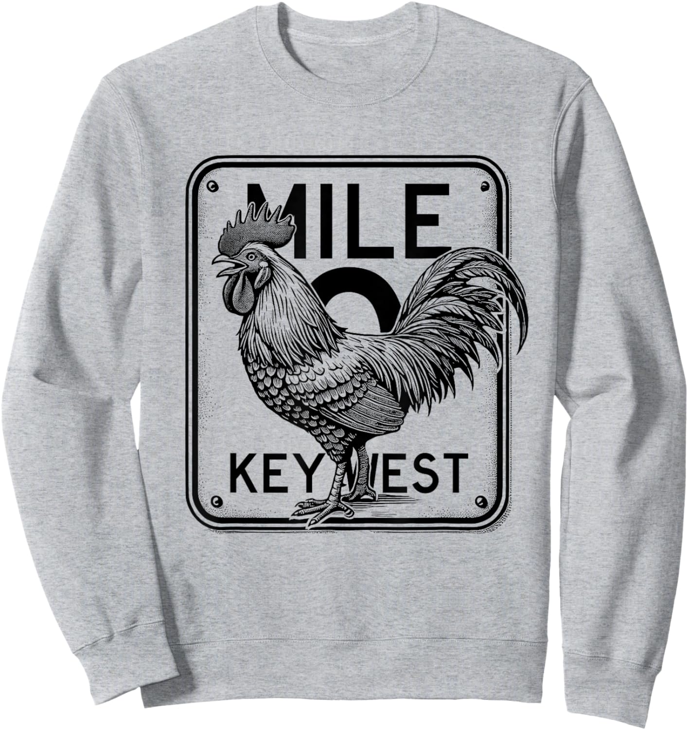 Key West Florida Chicken Retro Mile 0 Rooster Mile Marker Sweatshirt - Sweatshirt | Ash