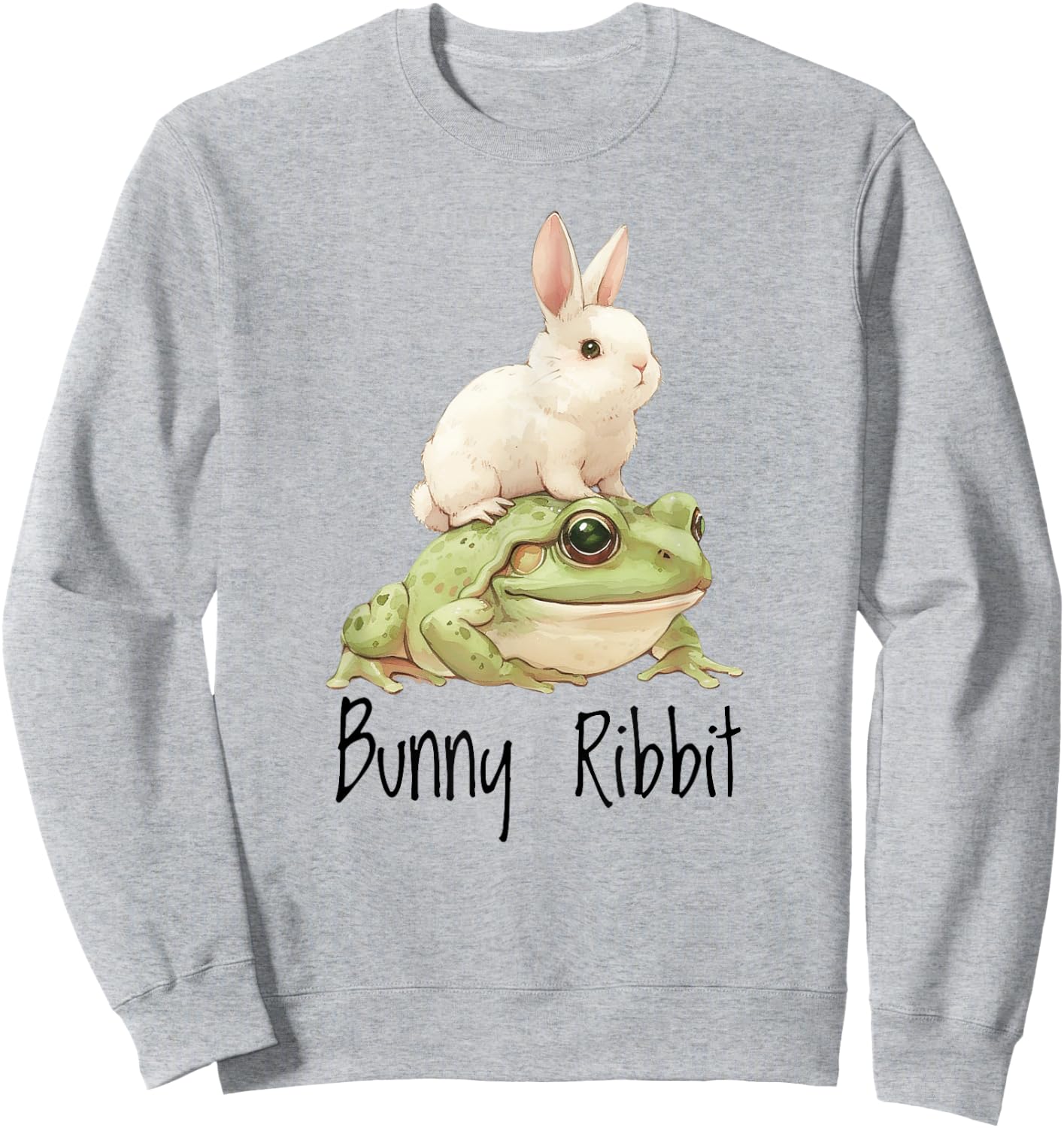 Bunny Rabbit Love Watercolor Folk Art Bunny Frog Lover Sweatshirt - Sweatshirt | Ash