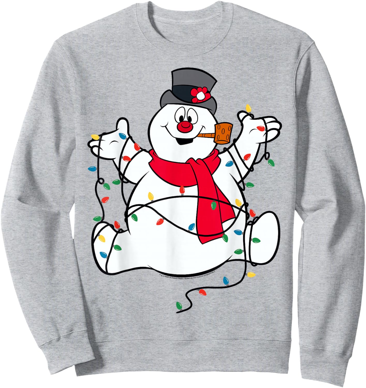 Frosty The Snowman Christmas Lights Portrait Short Sleeve Sweatshirt - Sweatshirt | Ash