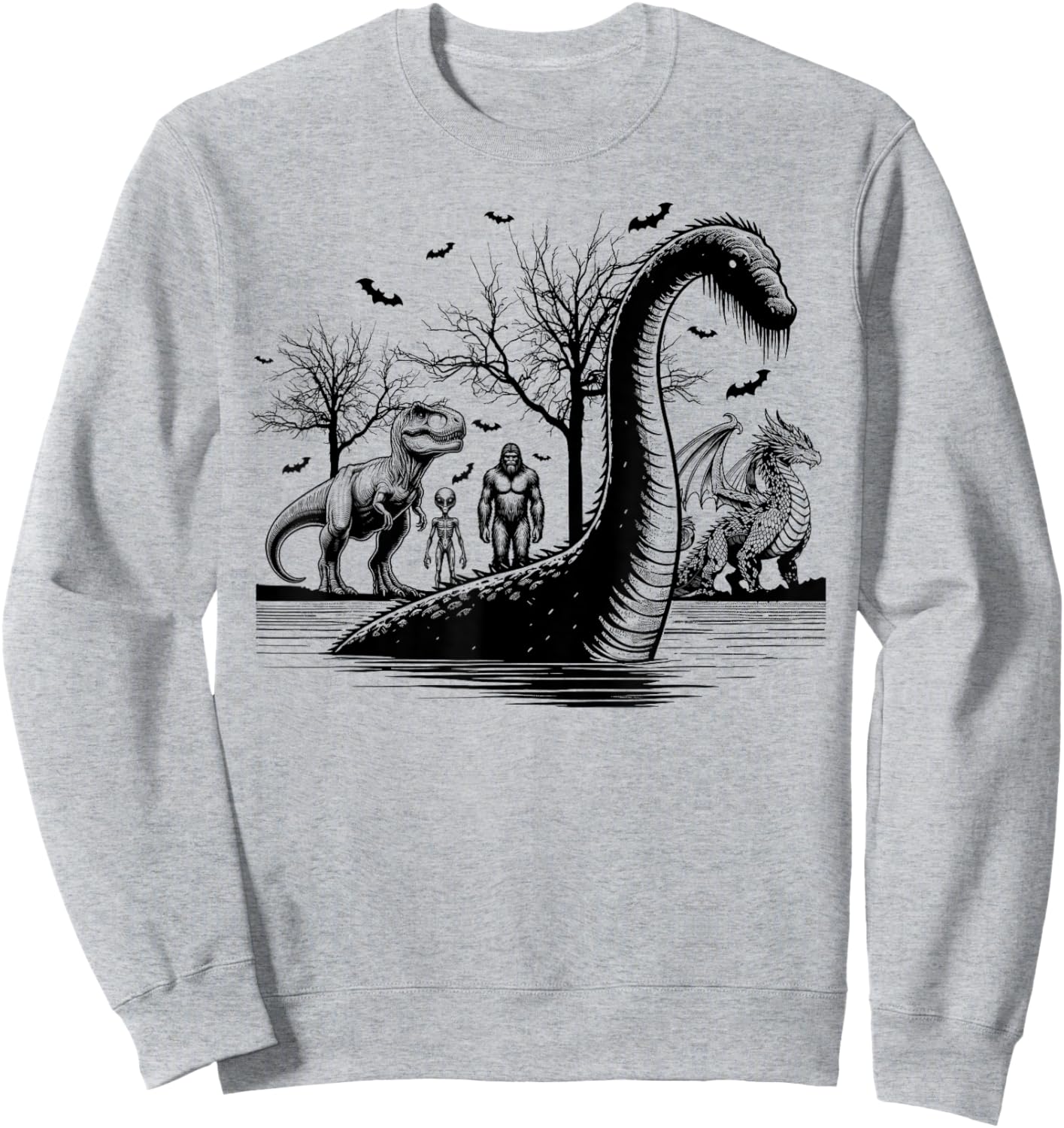 Halloween party bigfoot alien meet loch Ness dragon spooky Sweatshirt - Sweatshirt | Ash
