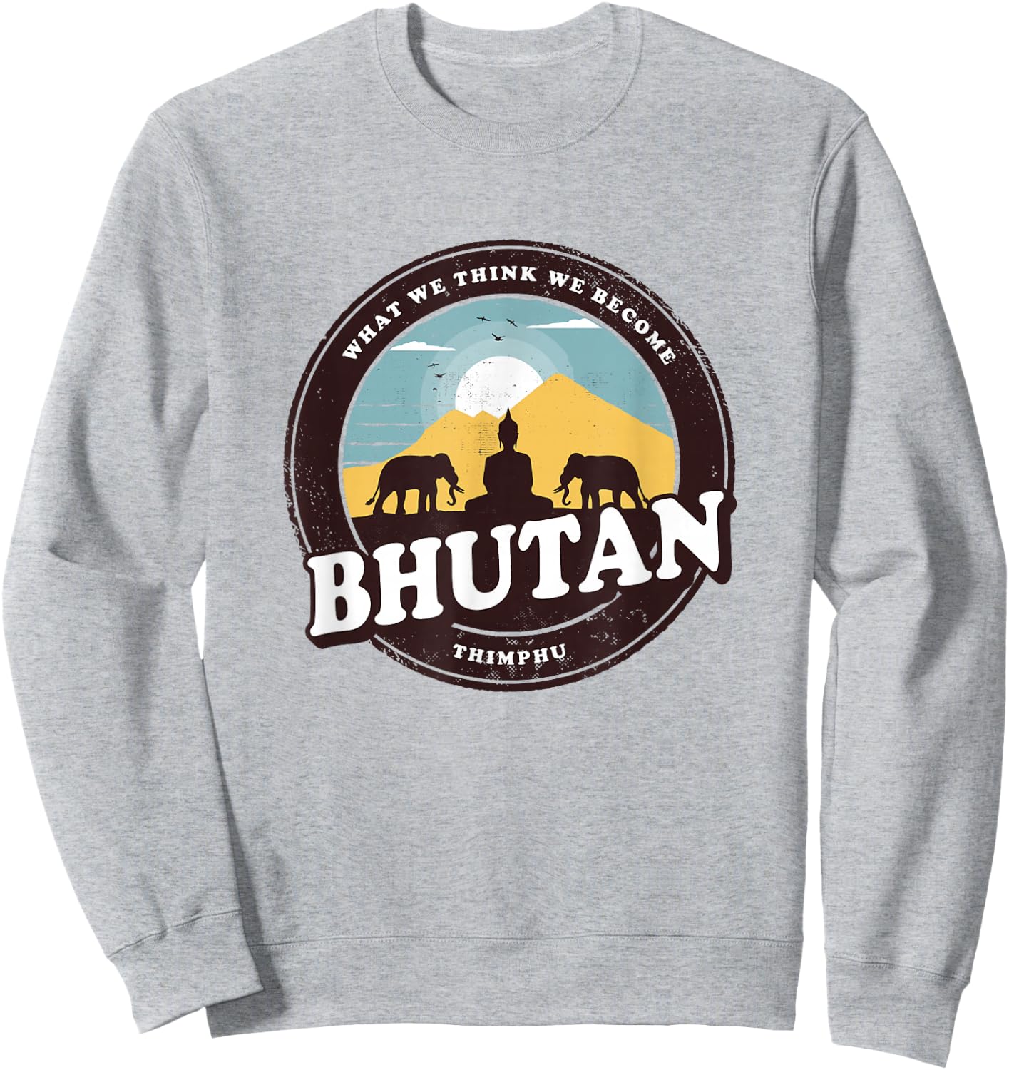 Bhutan Thimphu Vintage Elephant Buddha Figurine Gift Sweatshirt - Sweatshirt | Ash