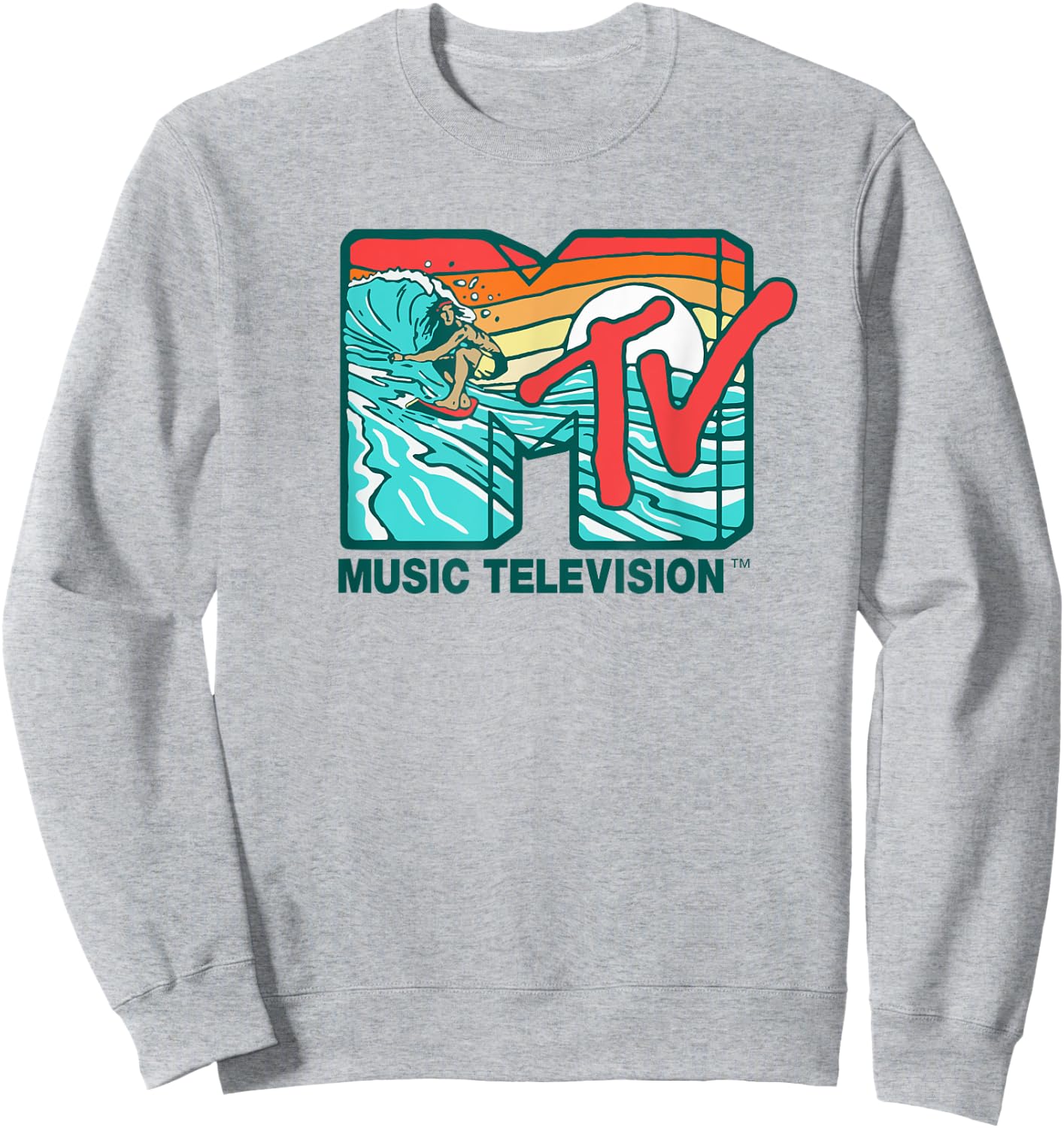 Mademark x MTV - MTV Catch a Wave MTV Surfer Logo Retro Graphic Sweatshirt - Sweatshirt | Ash