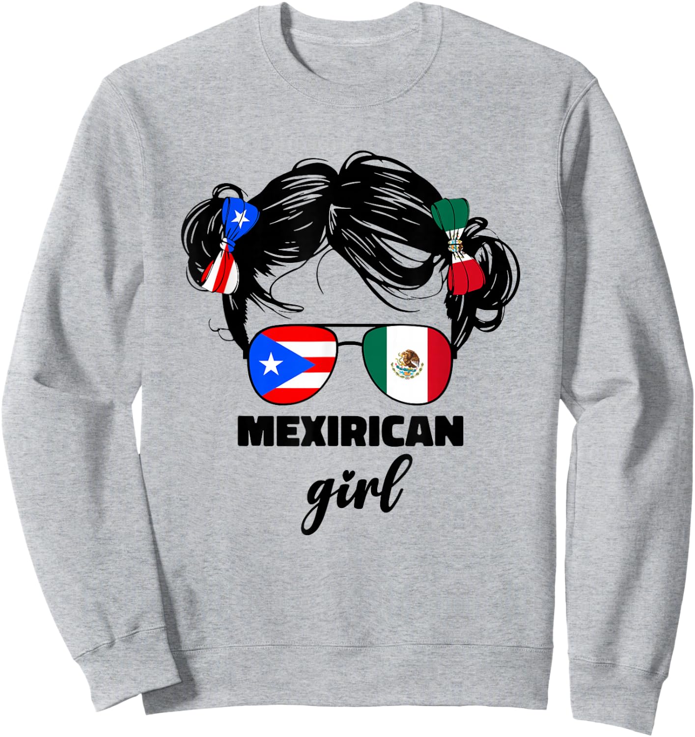 Mexirican Girl Kids Half Mexican and Puerto Rican Rico Flag Sweatshirt - Sweatshirt | Ash