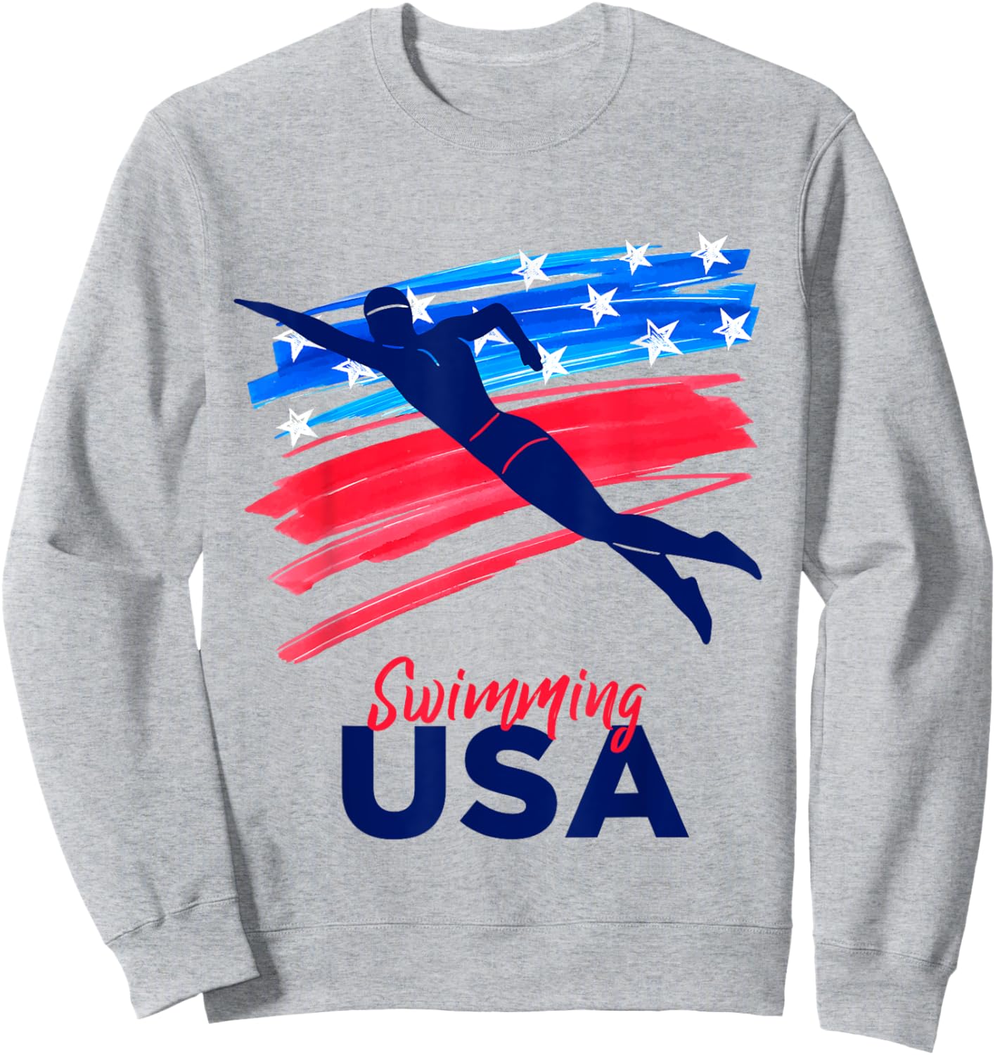 Swimming Support Team Flag USA Pool Swimmer American Sweatshirt - Sweatshirt | Ash