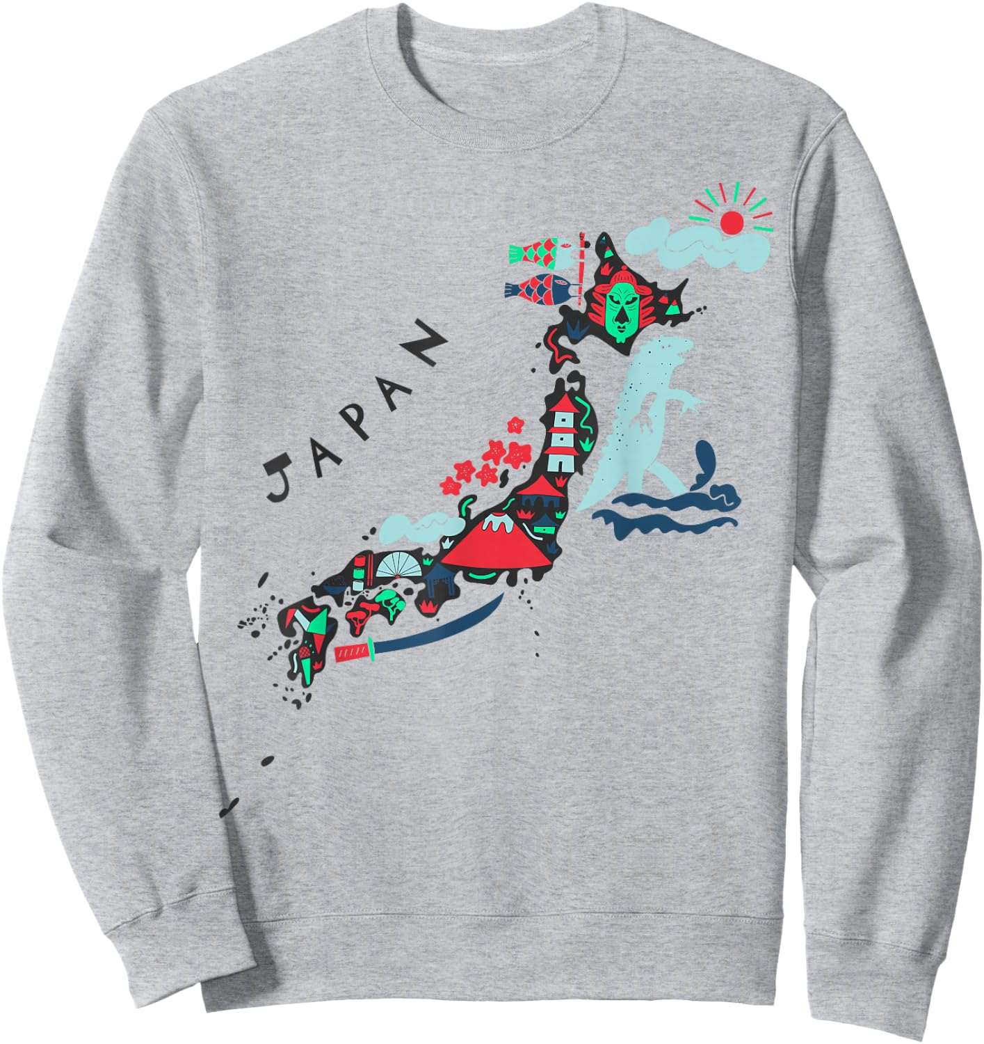 Travel Asia Japan Map Tokyo Japanese Vacation Souvenir Sweatshirt - Sweatshirt | Ash