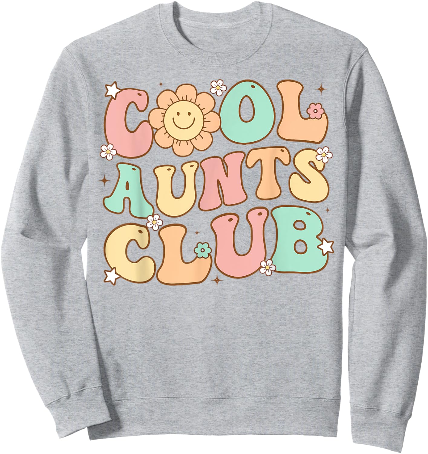Groovy Retro Cool Aunts Club Auntie Daisy Smile Happy Face Sweatshirt - Sweatshirt | Ash