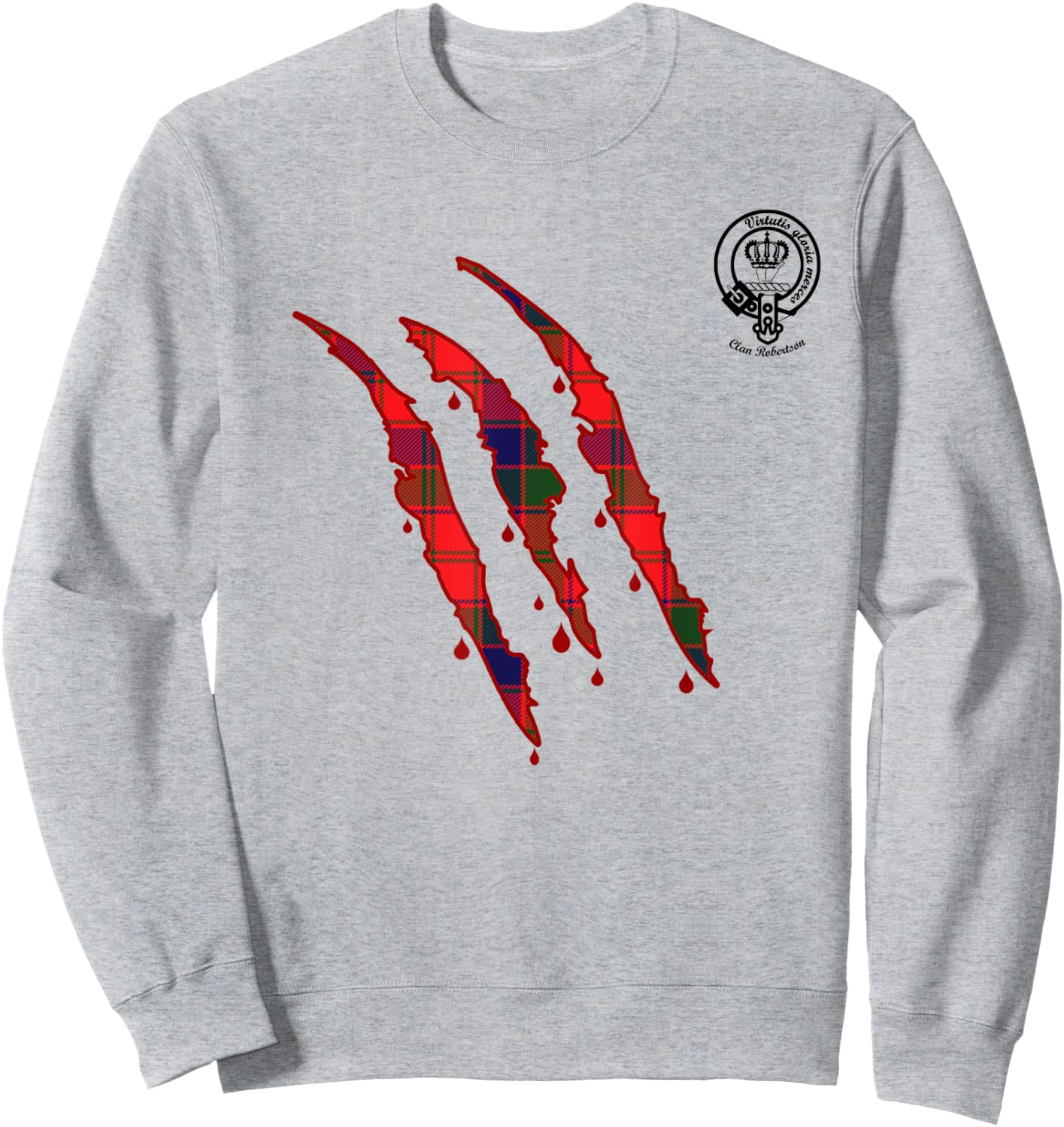Clan Robertson Claw Marks Surname Tartan Crest Sweatshirt - Sweatshirt | Ash