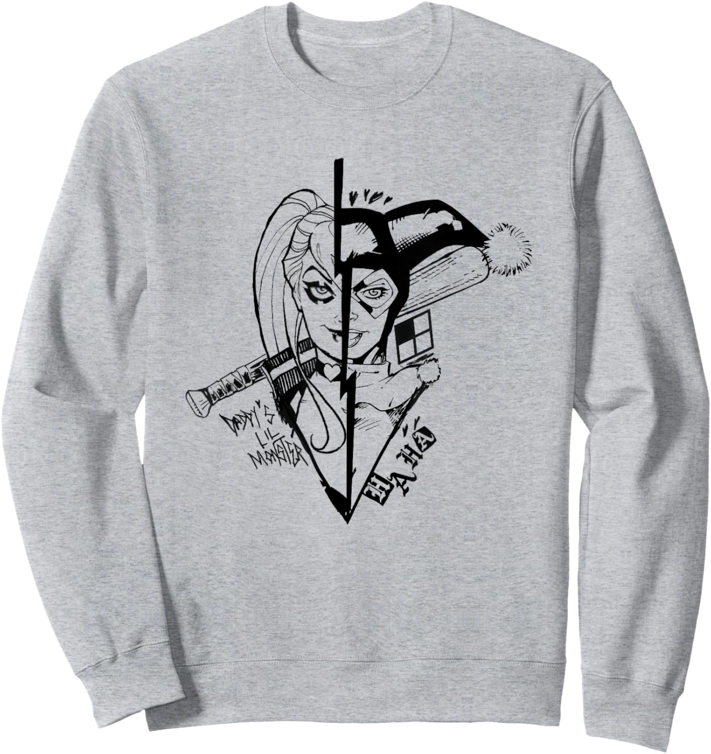 Harley Quinn Iconic Daddy's Lil Monster Split Face Big Logo Sweatshirt - Sweatshirt | Ash