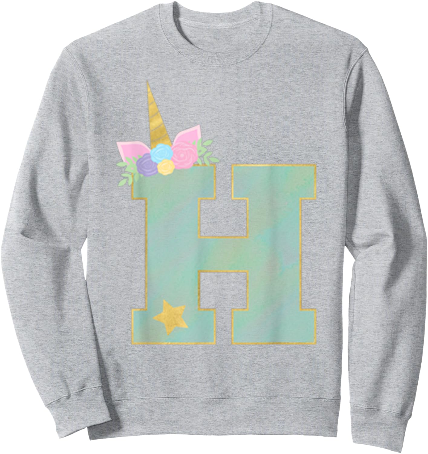 Initial Letter H Unicorn Monogram for Girls Unicorn Birthday Sweatshirt - Sweatshirt | Ash