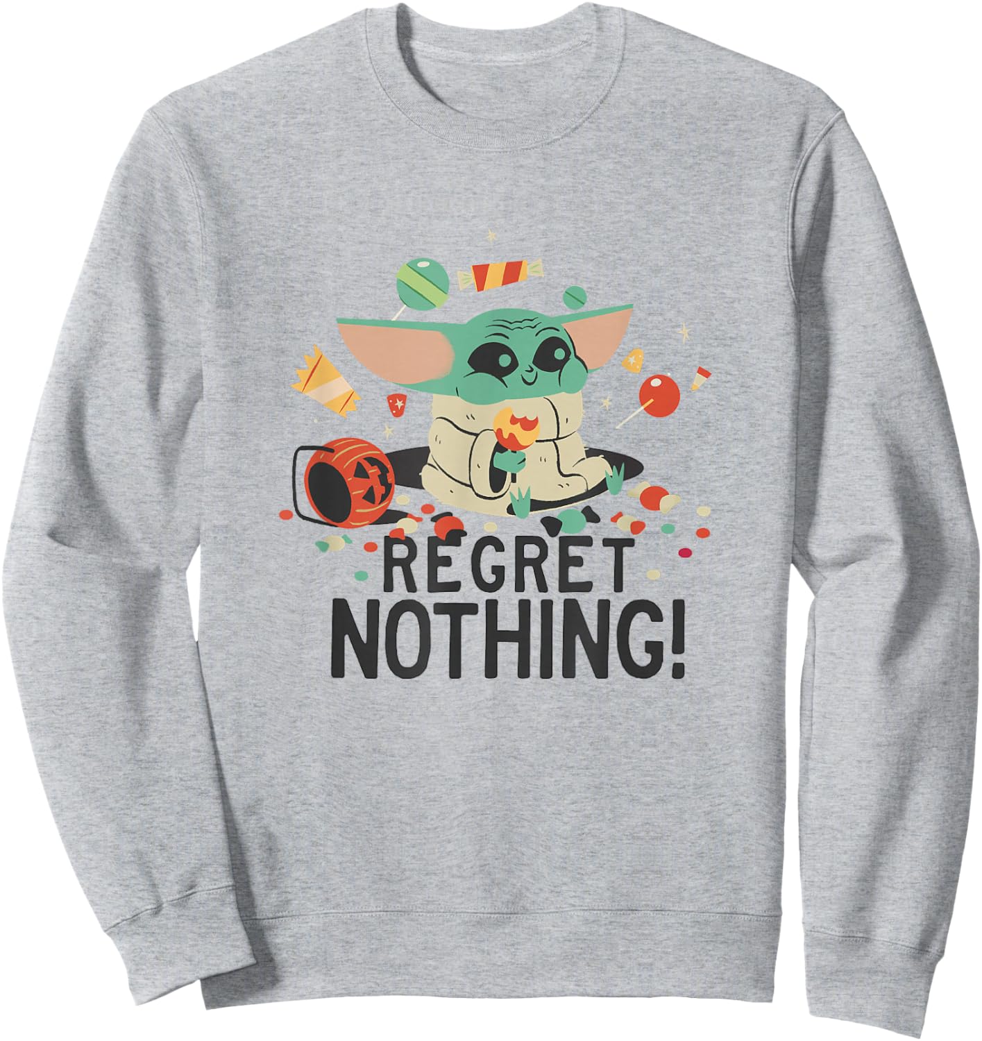 Star Wars The Mandalorian Halloween Grogu Regret Nothing! Sweatshirt - Sweatshirt | Ash