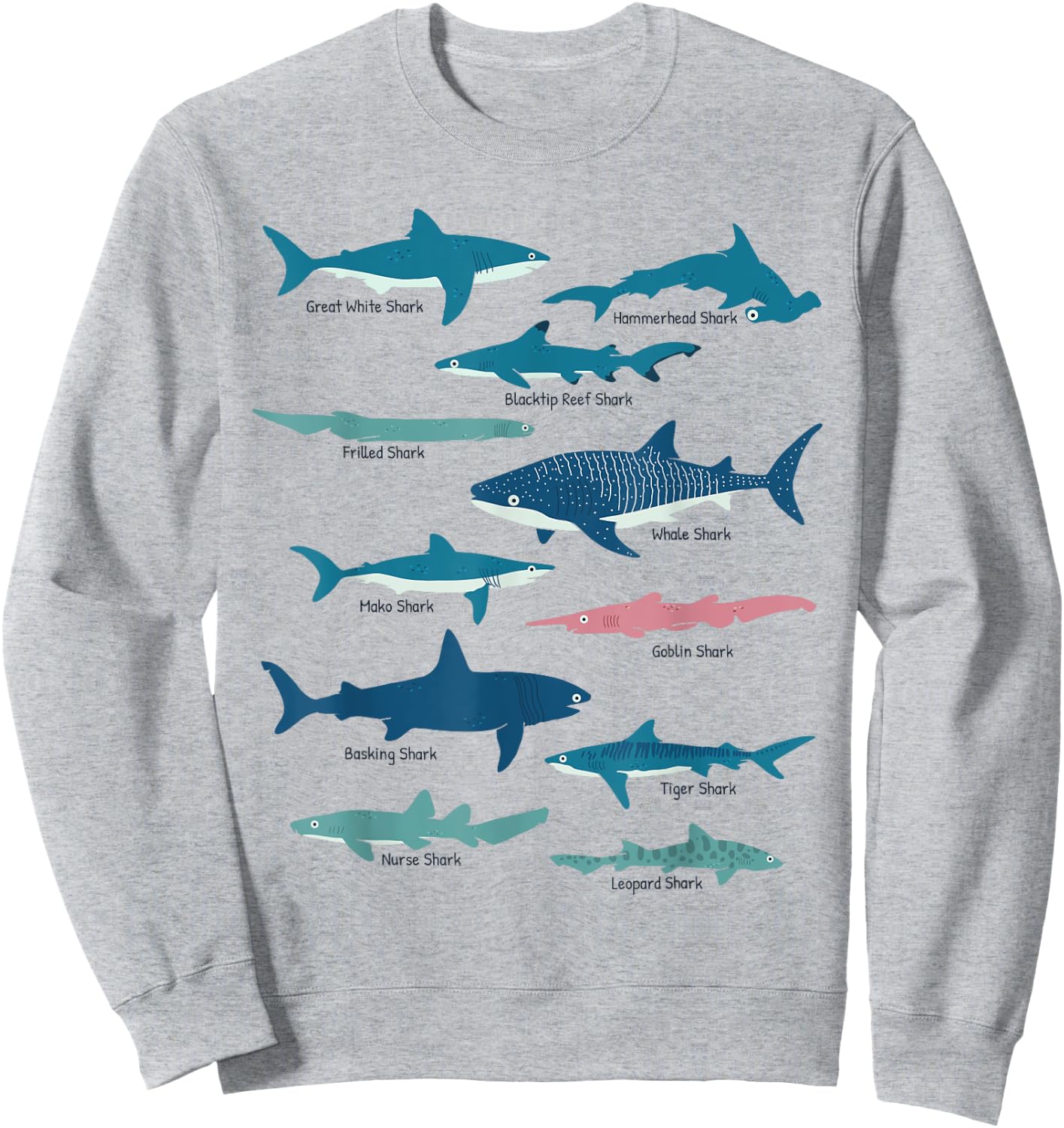 Types Of Sharks Educational Collection Marine Biologists Sweatshirt - Sweatshirt | Ash