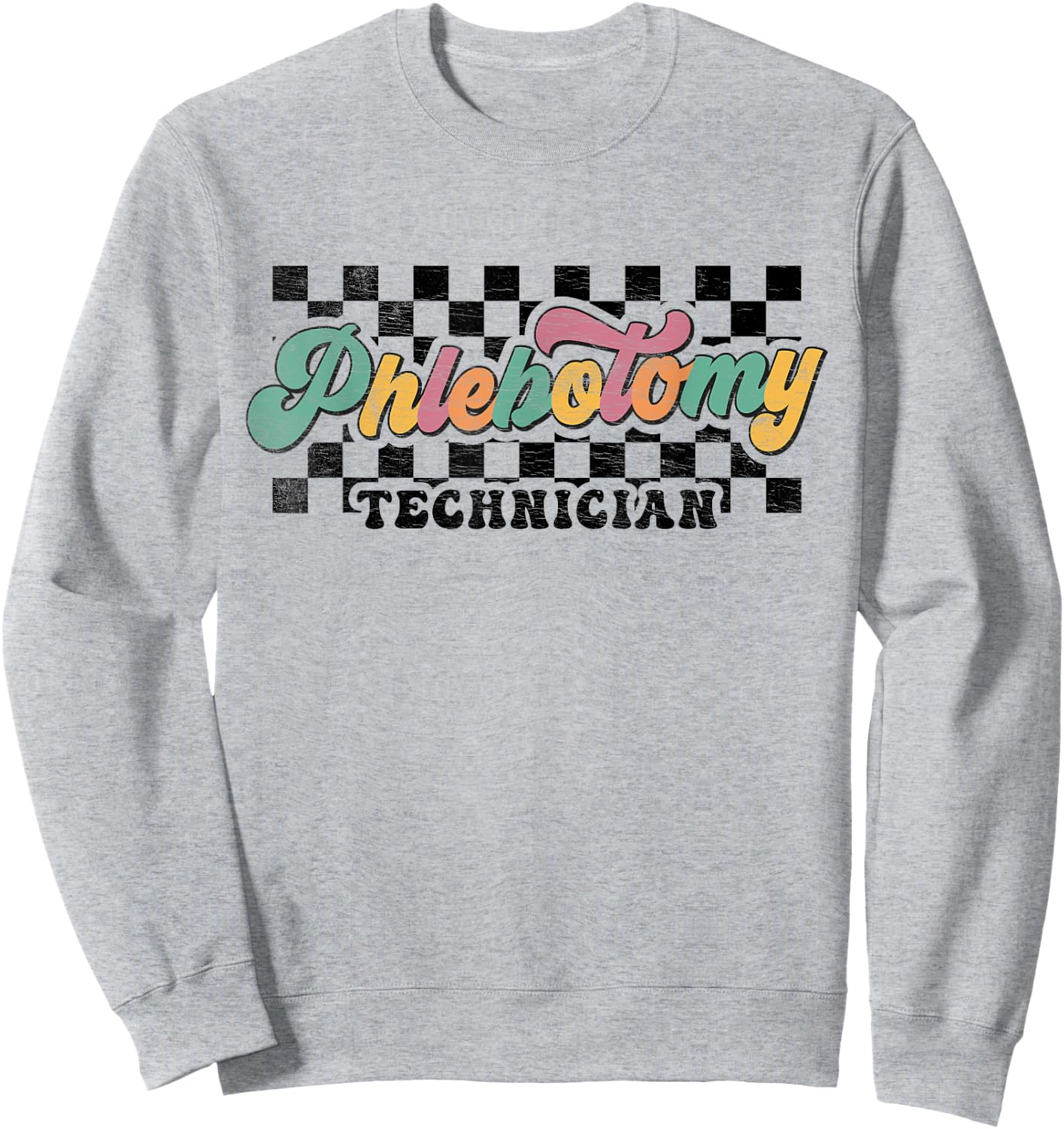 Retro Checkered Phlebotomy Technician Phlebotomist Squad Sweatshirt - Sweatshirt | Ash