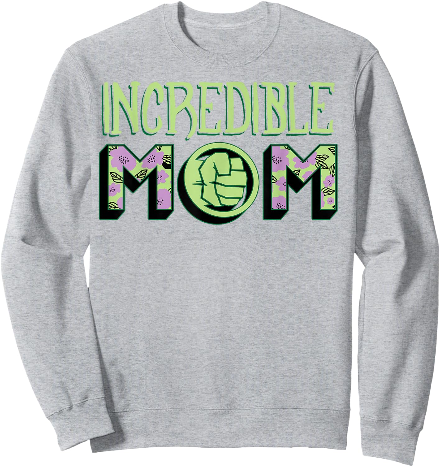 Marvel Mother's Day Hulk Incredible Mom Big Chest Text Logo Sweatshirt - Sweatshirt | Ash