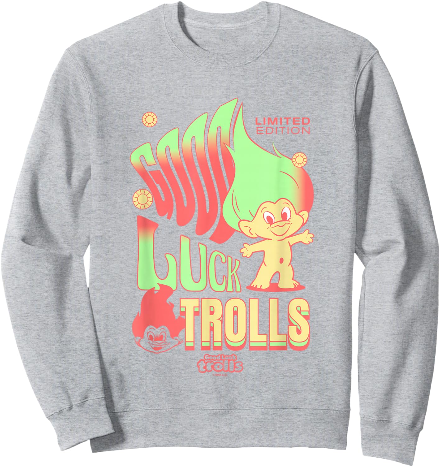 Good Luck Trolls Limited Edition 60's Retro Vibe Chest Logo Sweatshirt - Sweatshirt | Ash