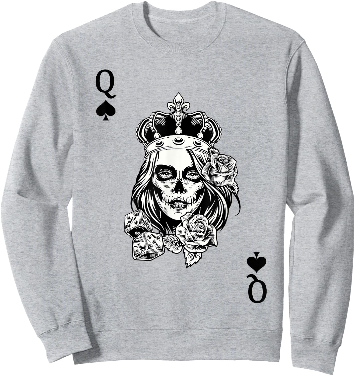 Couple Matching King And Queen of Spades 1/2 Skull Goth Punk Sweatshirt - Sweatshirt | Ash