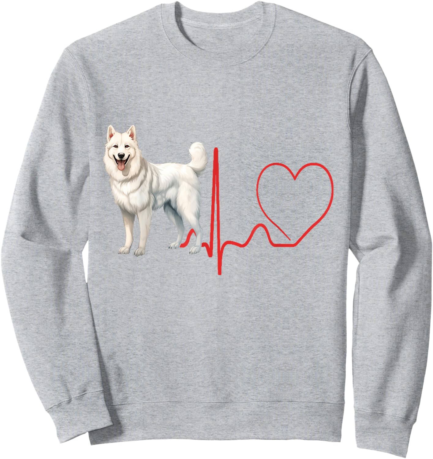 American White Shepherd Dog Heartbeat EKG Funny Dogs Lover Sweatshirt - Sweatshirt | Ash
