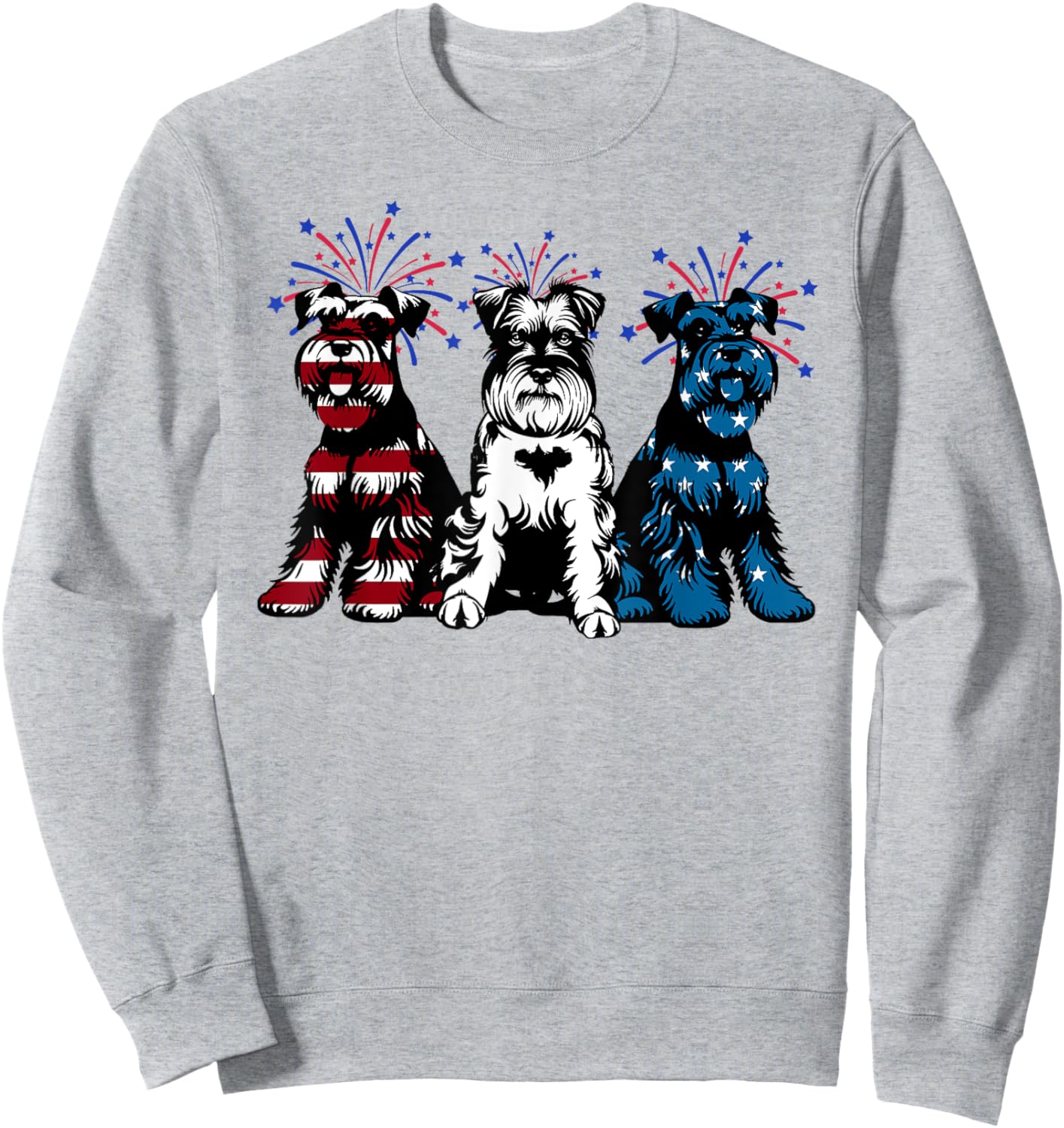 Red White Blue Mini Schnauzer USA Flag Firework 4th Of July Kids Men Sweatshirt - Sweatshirt | Ash