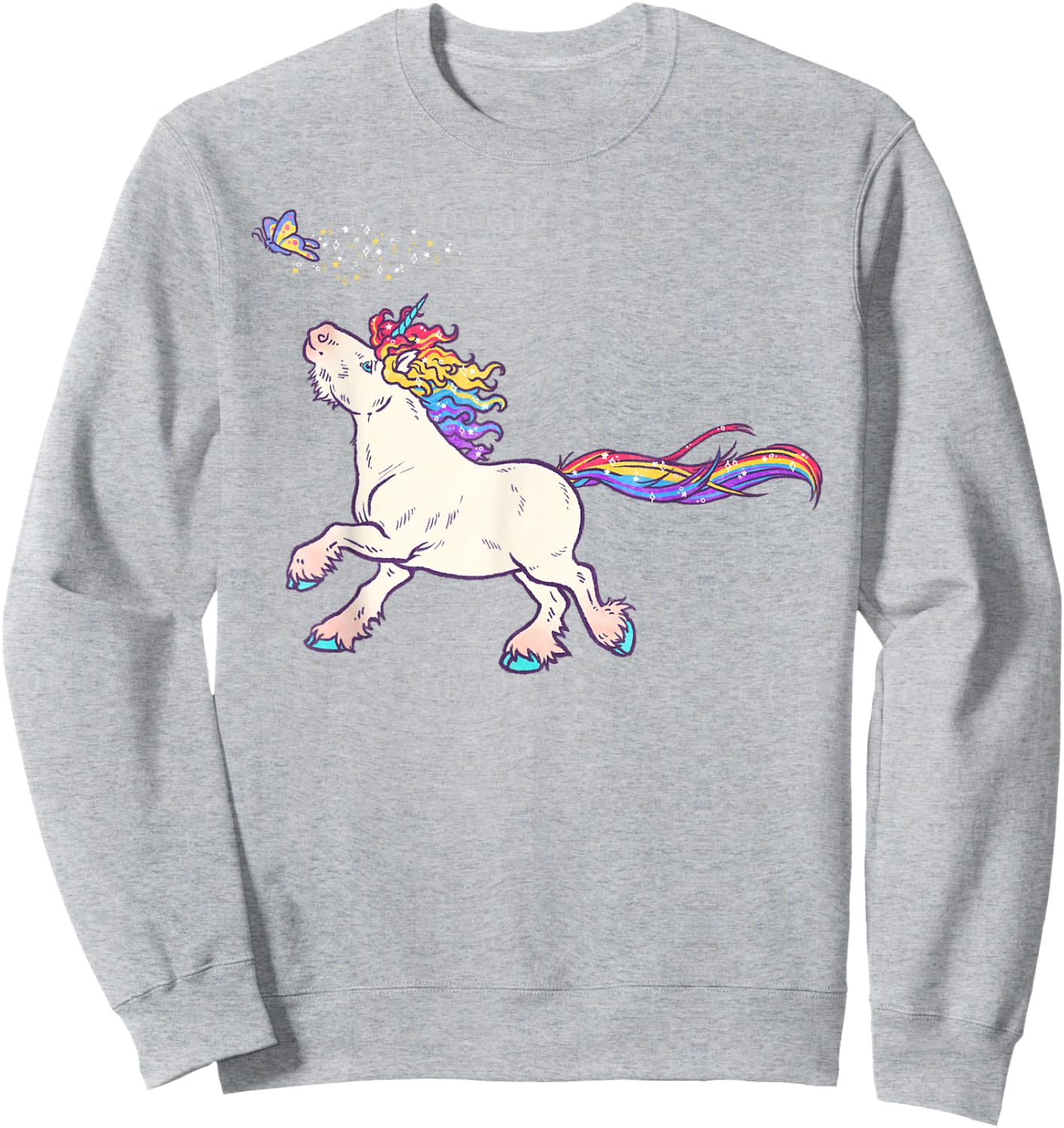 Cute Rainbow Unicorn Chasing Butterfly Sweatshirt - Sweatshirt | Ash