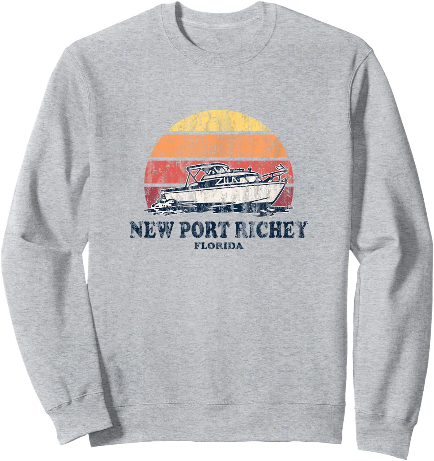 New Port Richey FL Vintage Boating 70s Retro Boat Design Sweatshirt - Sweatshirt | Ash
