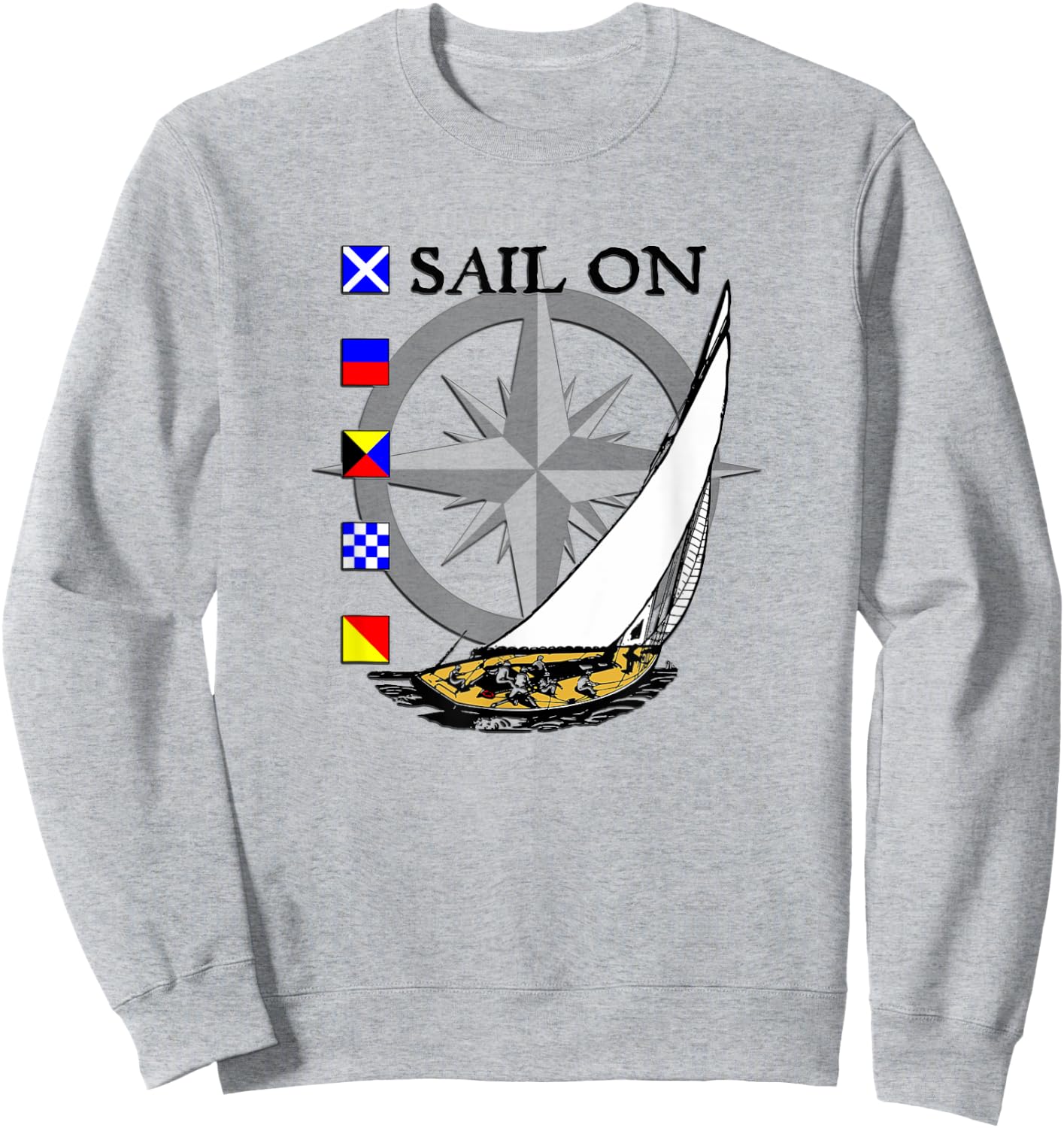 Sailing Racing Boat with Nautical Flags and Compass Sweatshirt - Sweatshirt | Ash