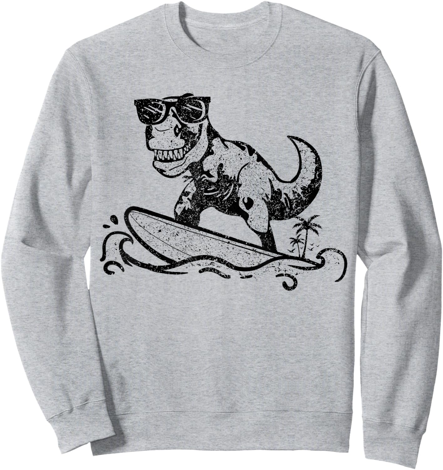Funny Dinosaur Surfing Surf Surfer Hawaii T-Rex Dino Lover Sweatshirt - Sweatshirt | Ash