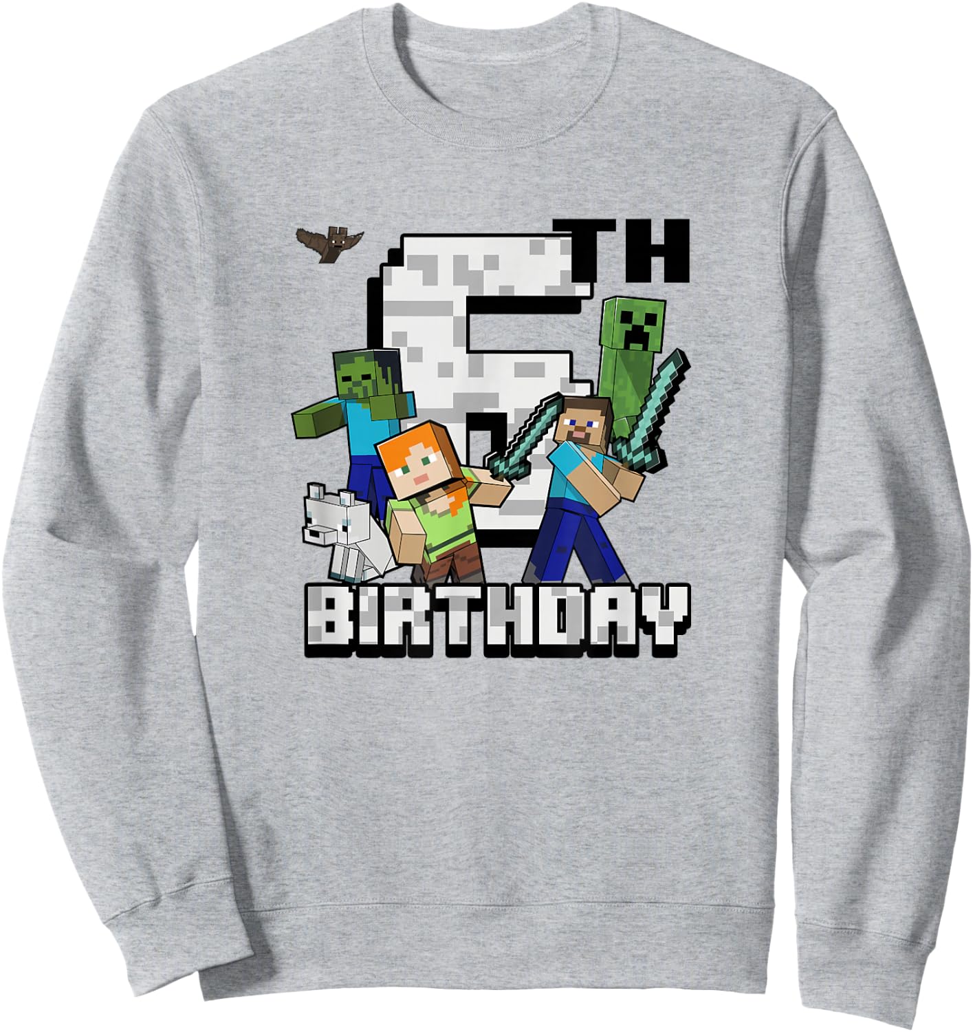 Minecraft Group Shot Happy 6th Birthday Sweatshirt - Sweatshirt | Ash