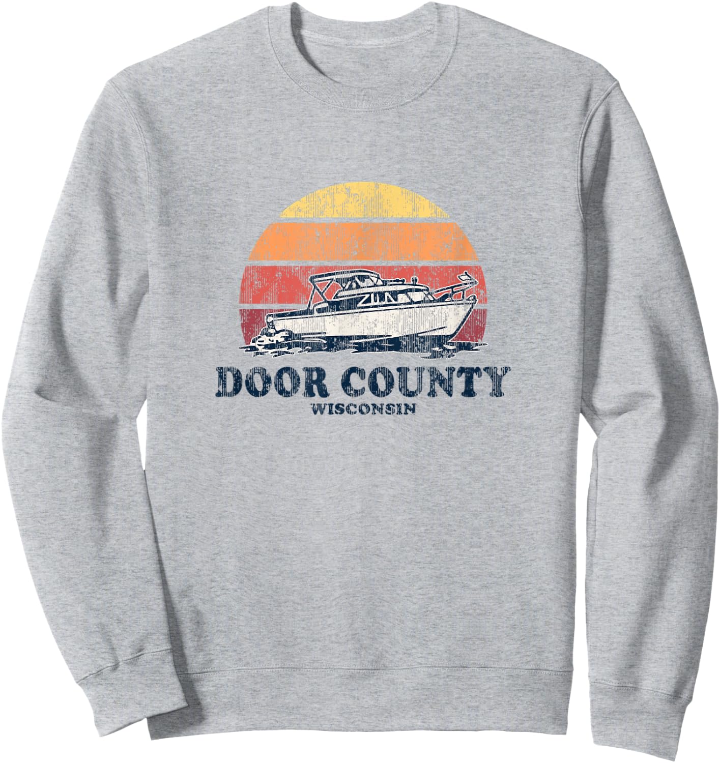 Door County WI Vintage Boating 70s Retro Boat Design Sweatshirt - Sweatshirt | Ash