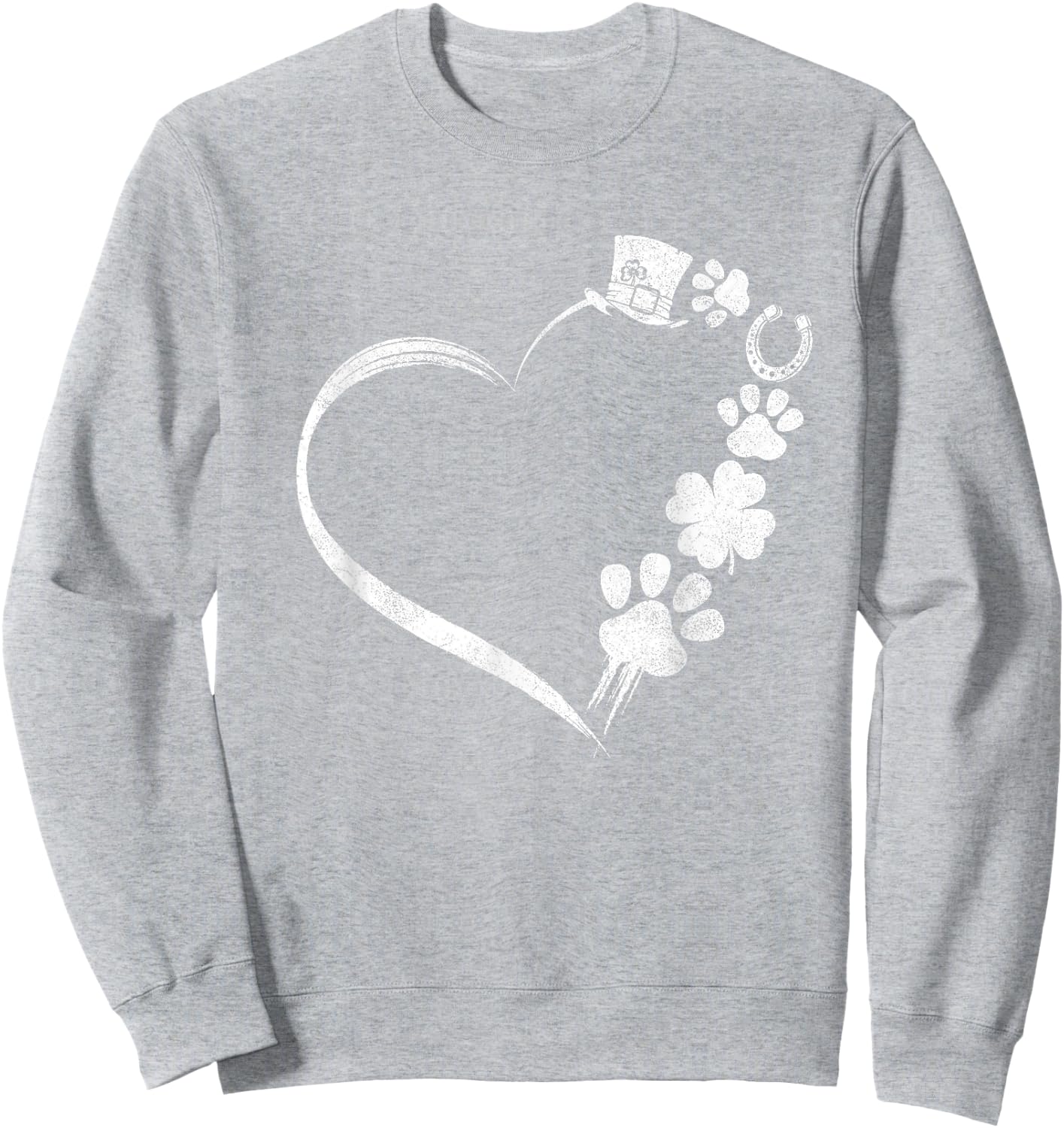 Cute Dogs Paw Shamrock Horseshoe Print Heart St Patricks Day Sweatshirt - Sweatshirt | Ash