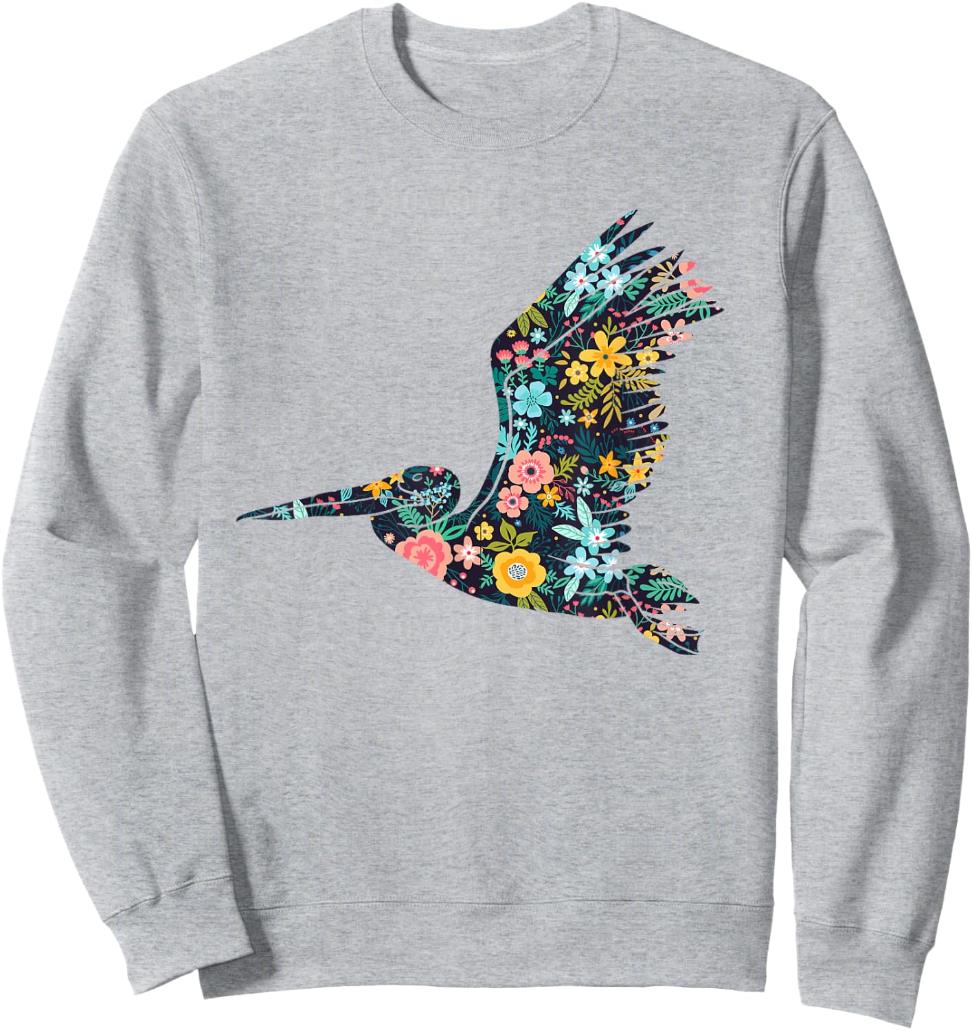 Floral Pelican Silhouette Girls Graphic Sweatshirt - Sweatshirt | Ash