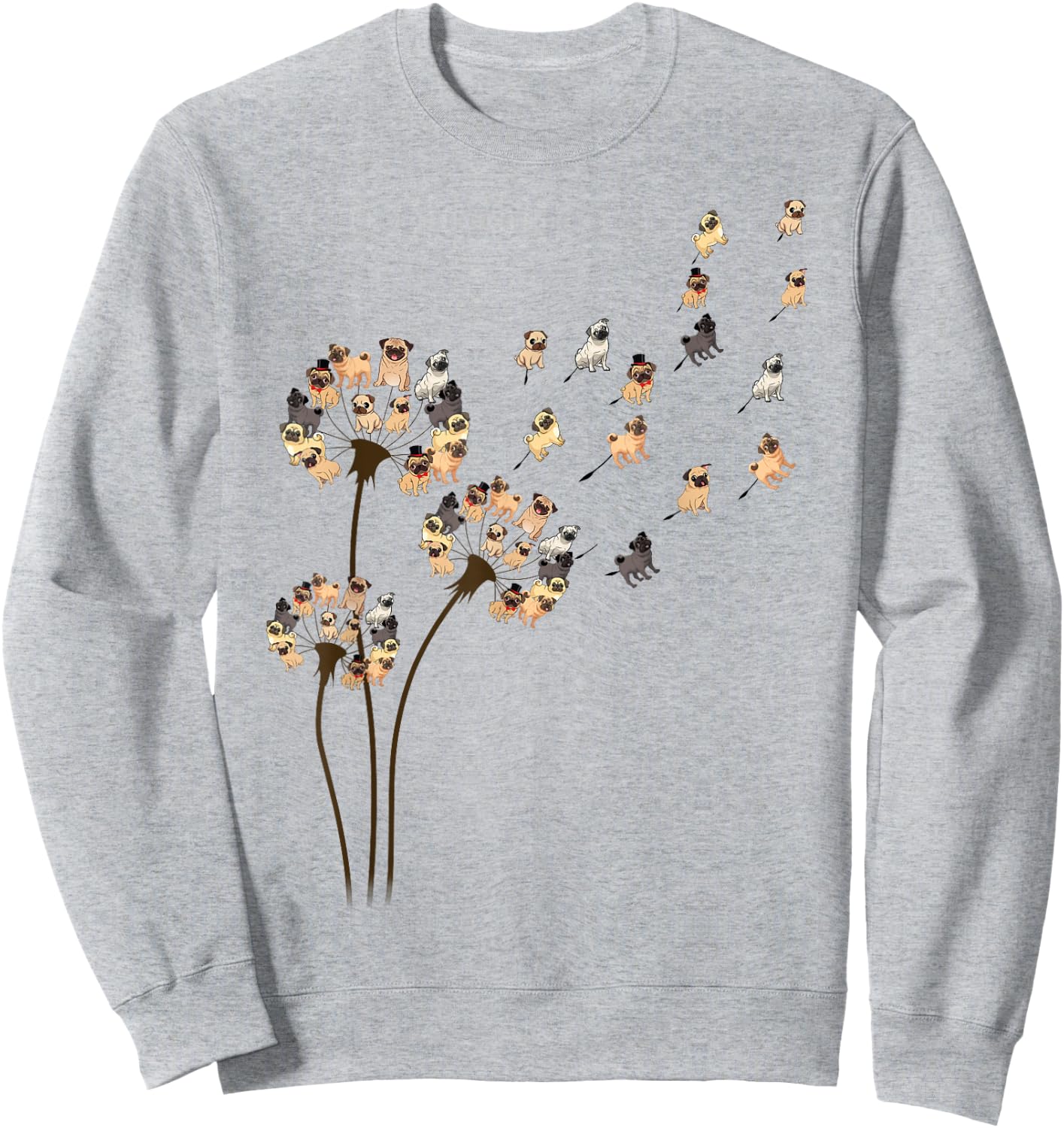 Flower Pug Dogs Dandelion Funny Animal Lovers Men Women Small Sweatshirt - Sweatshirt | Ash